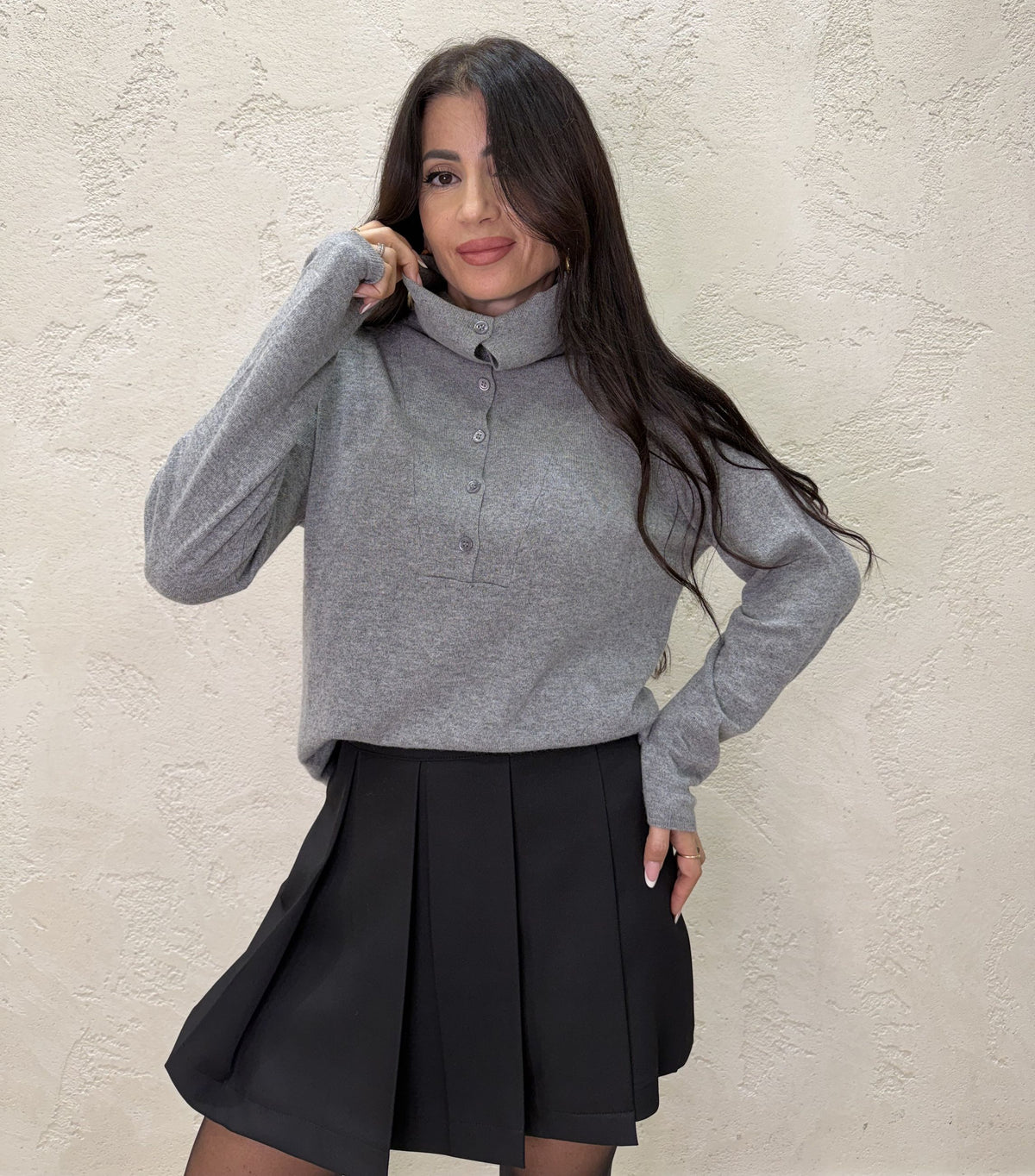 Pullover polo in misto lana e cashmere