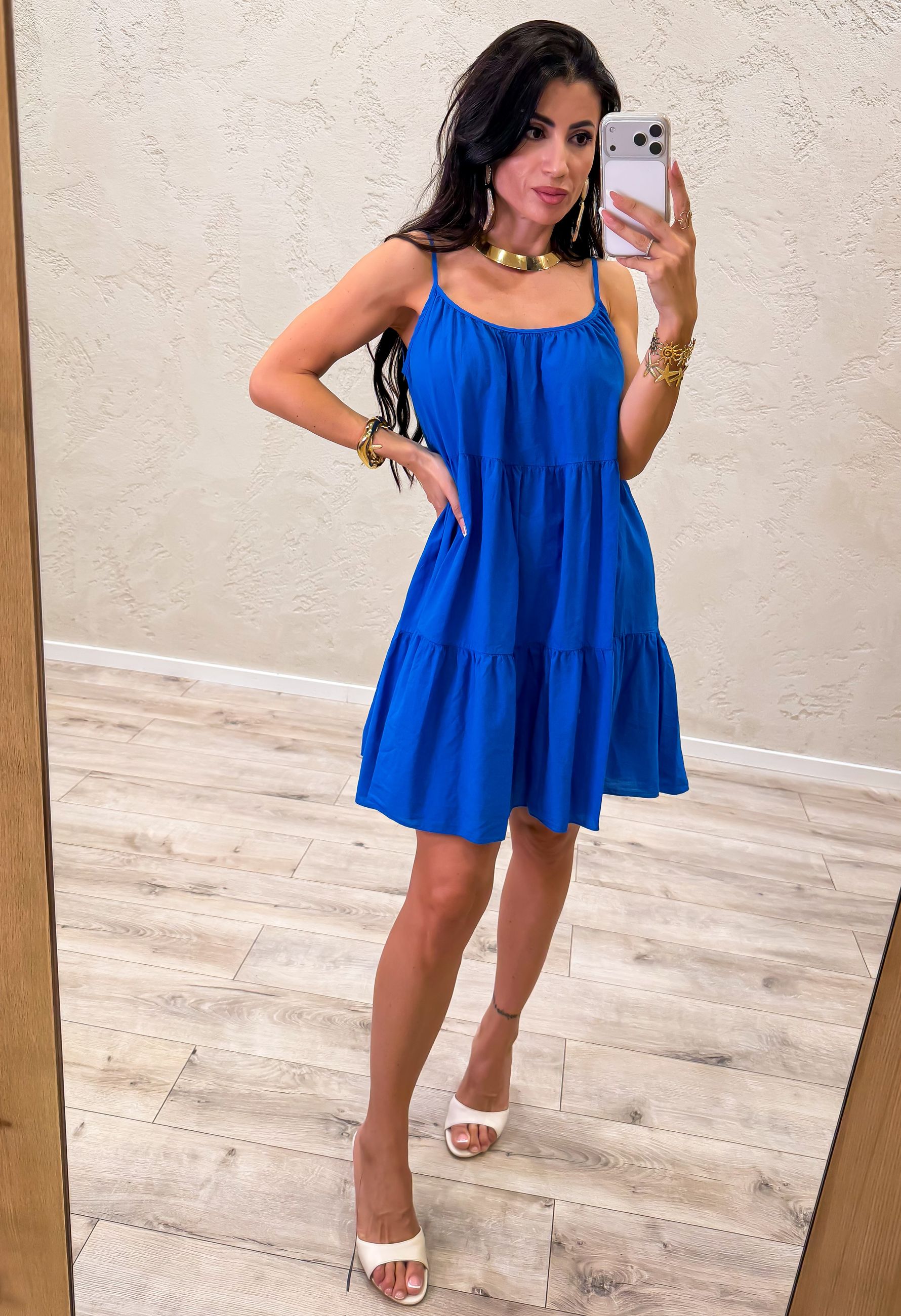 Abito mini a balze in 100% cotone
