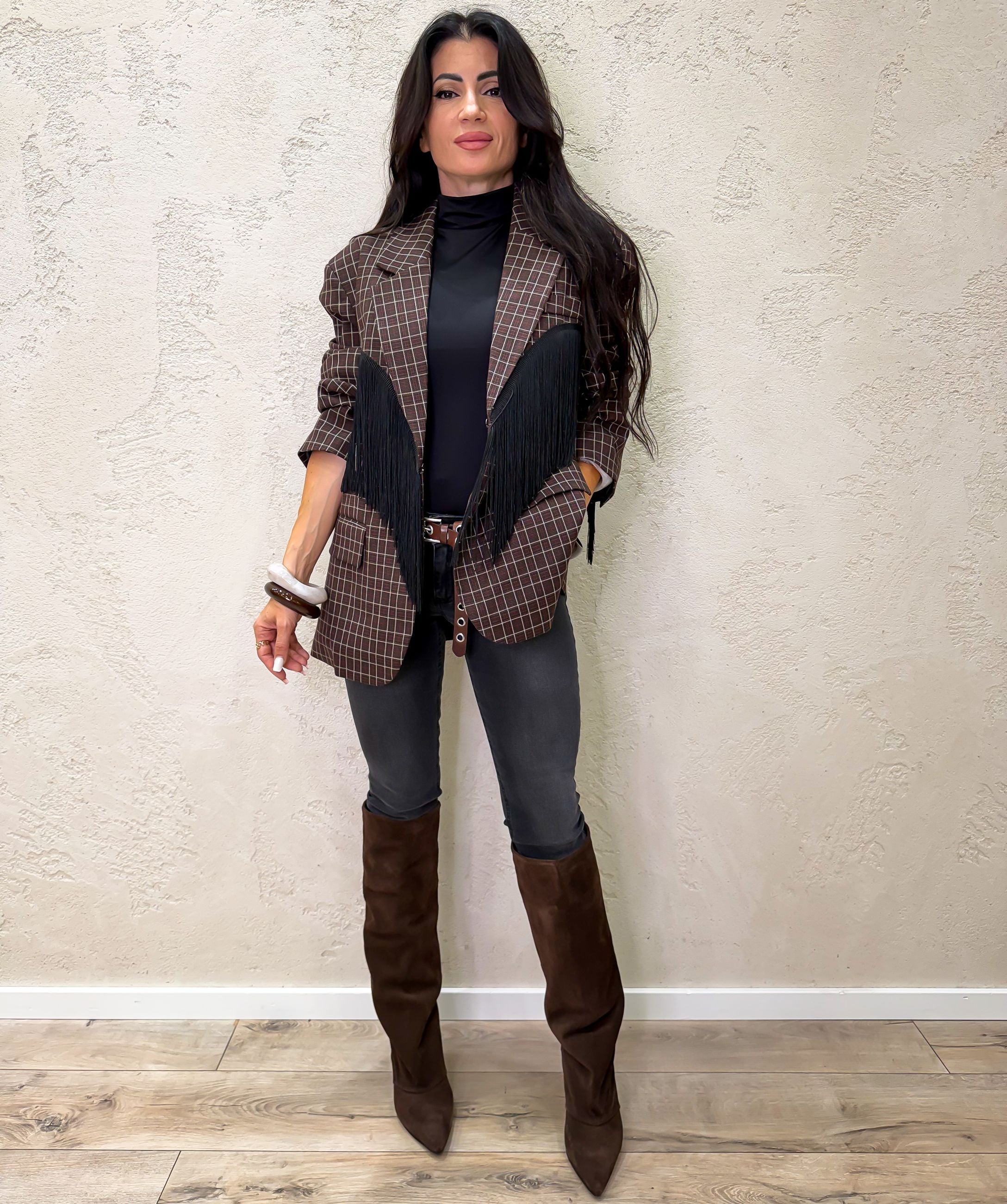 Blazer "Dakota" tartan con frange