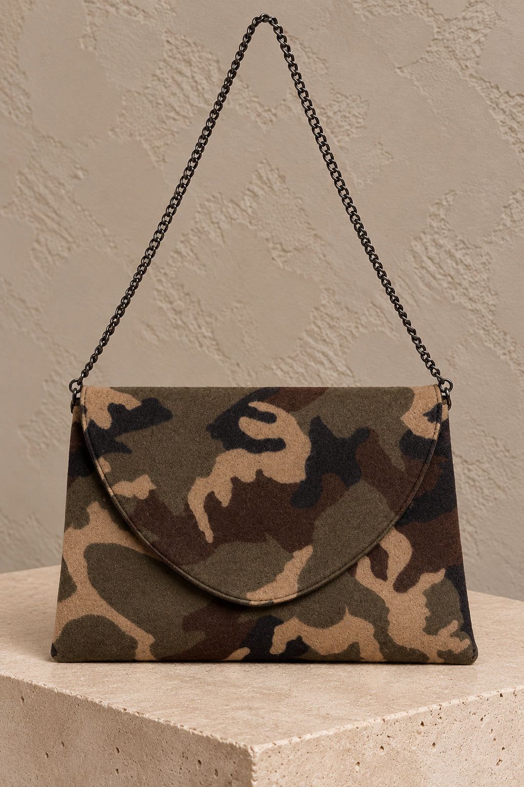 Borsa a busta camouflage in lana