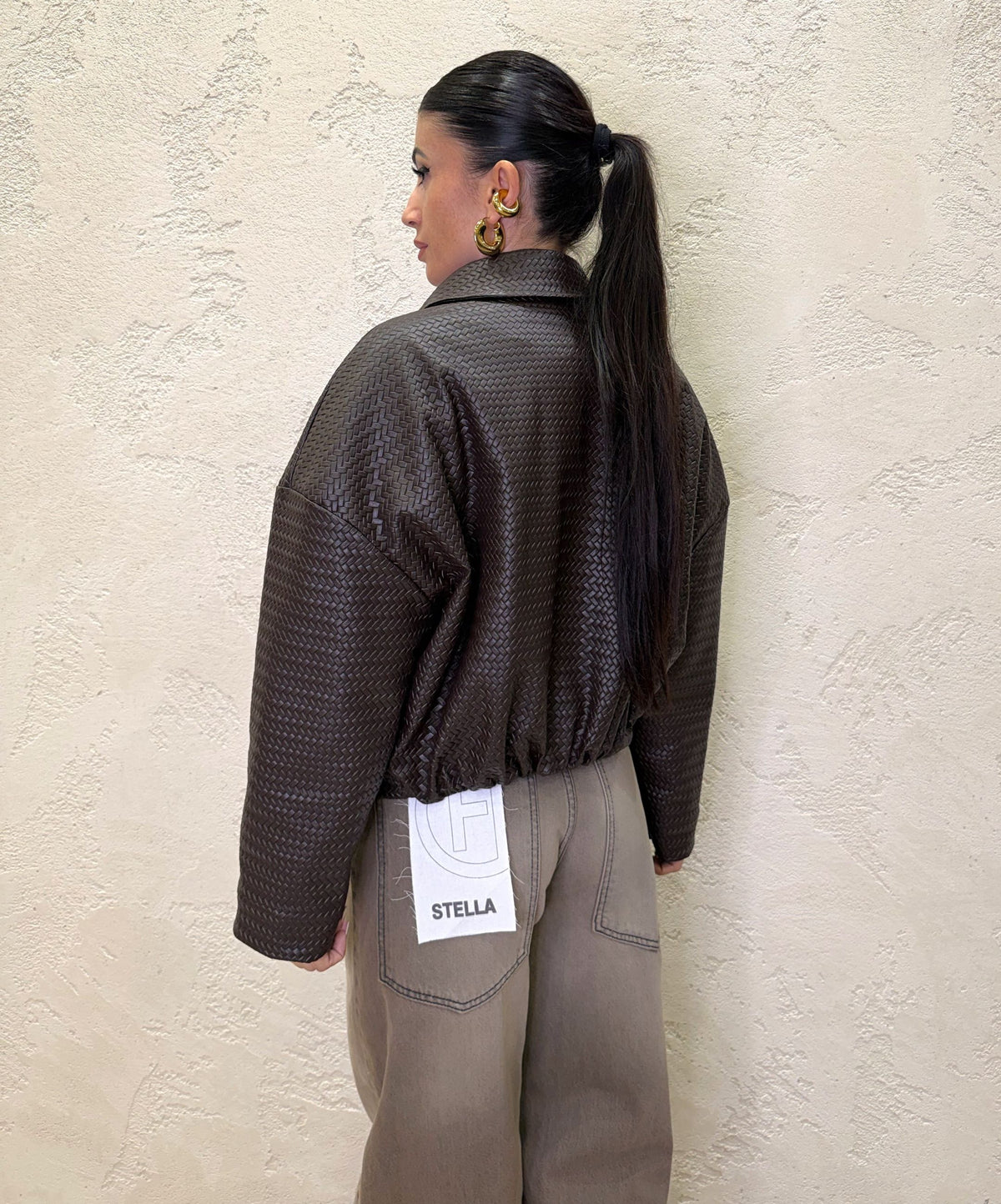 Bomber imbottito in ecopelle intrecciata