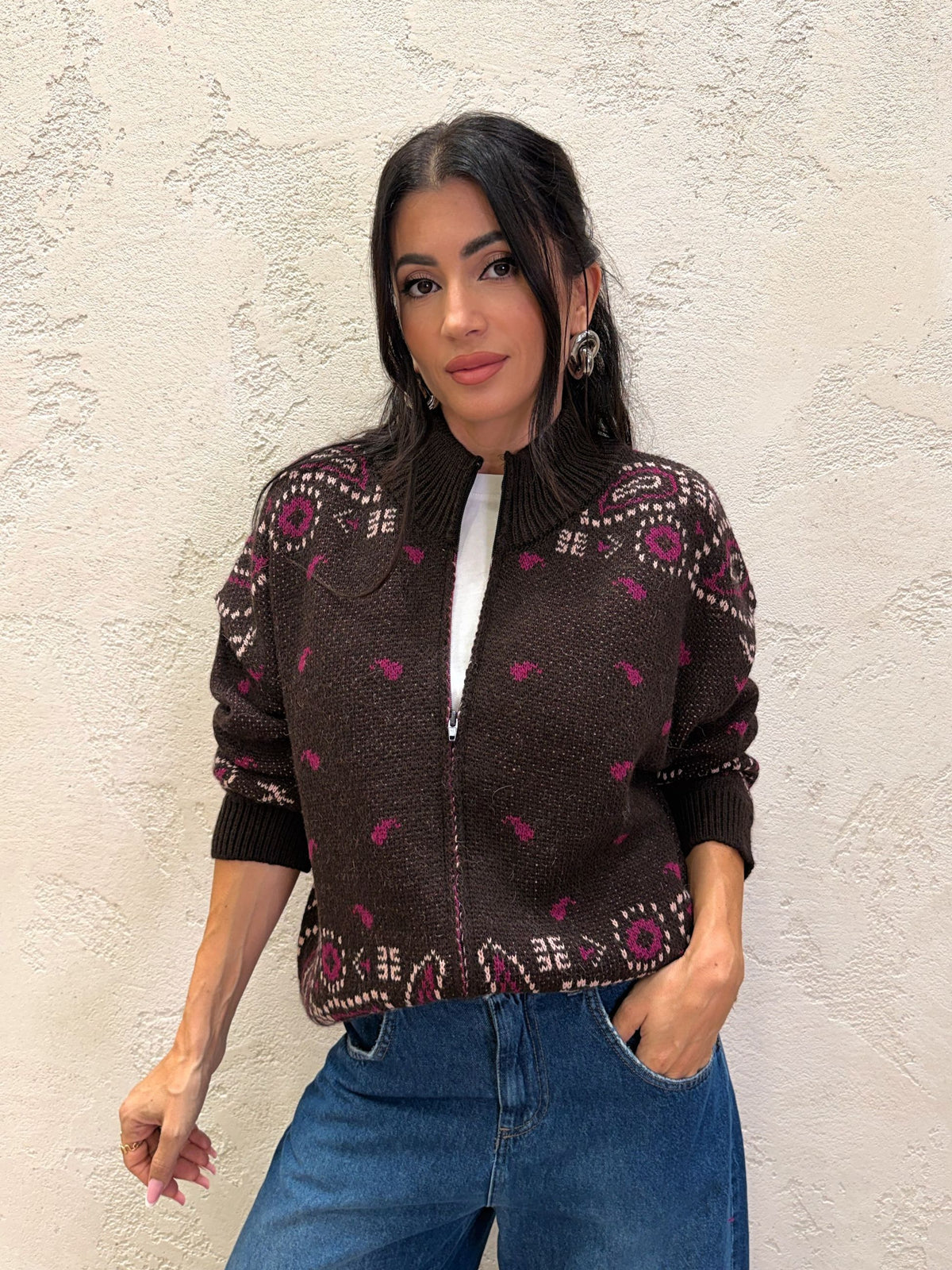 Pullover bandana con zip e collo alto