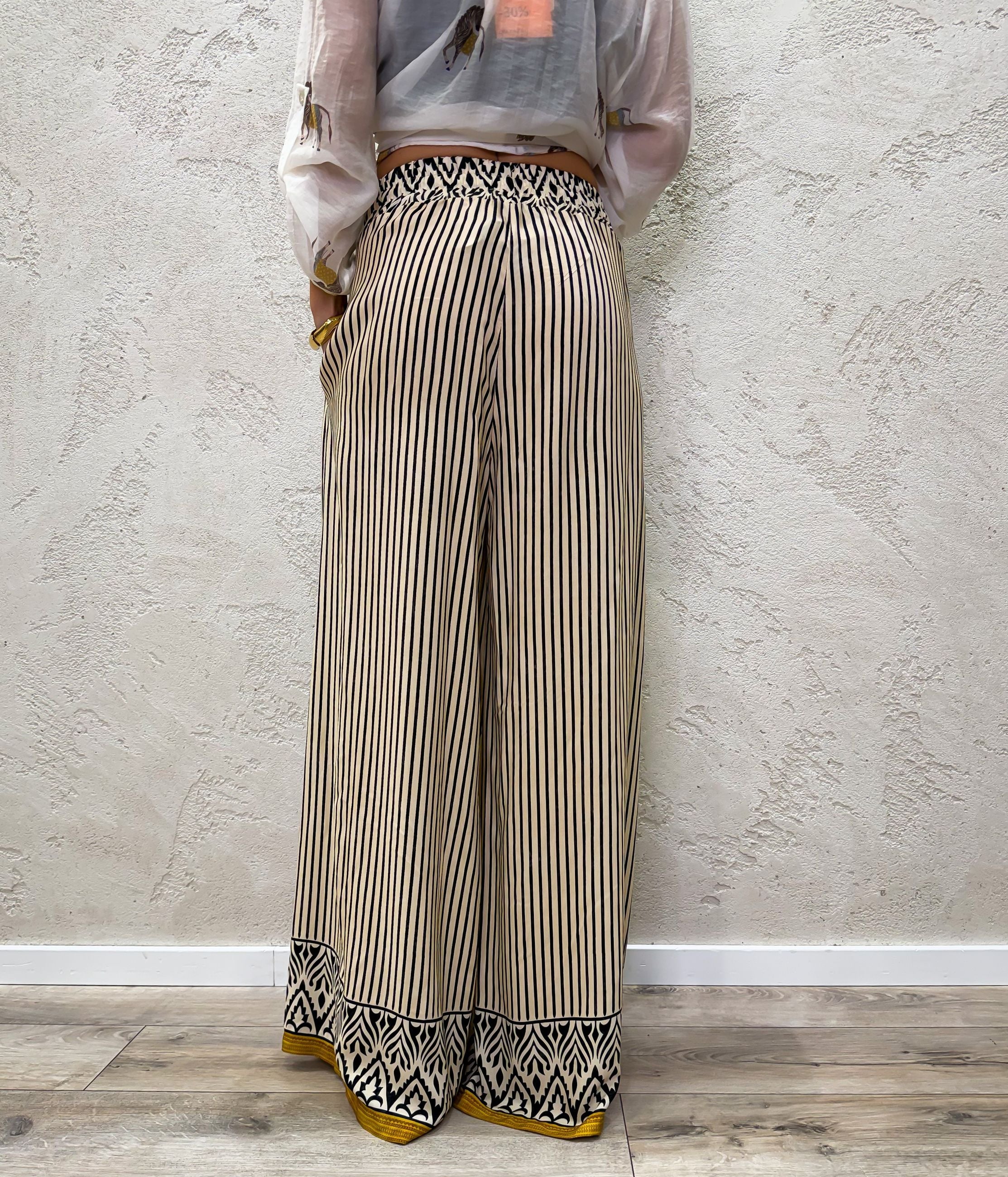 pantalone a palazzo in viscosa fantasia a righe