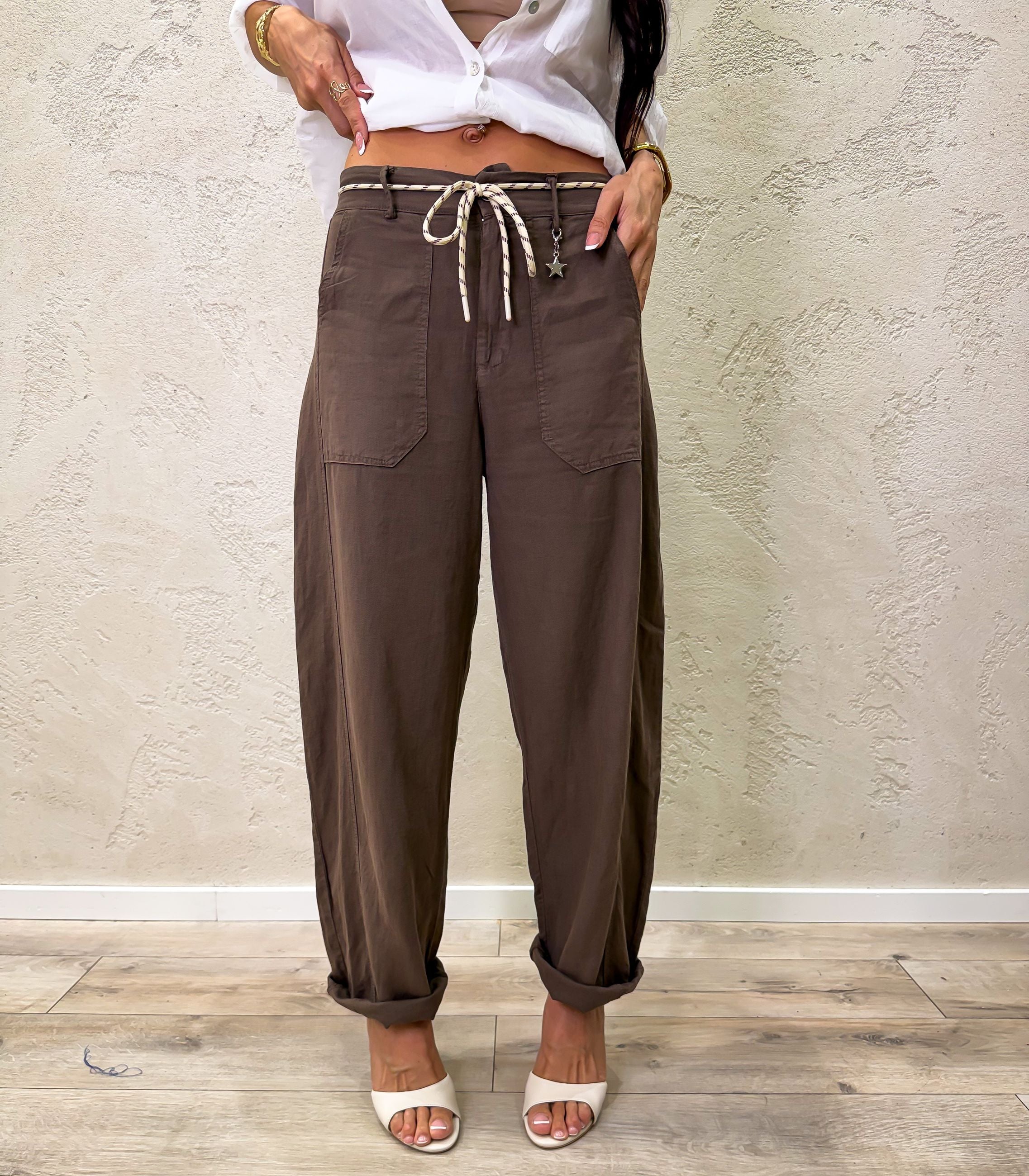 Pantalone misto lino a ovetto