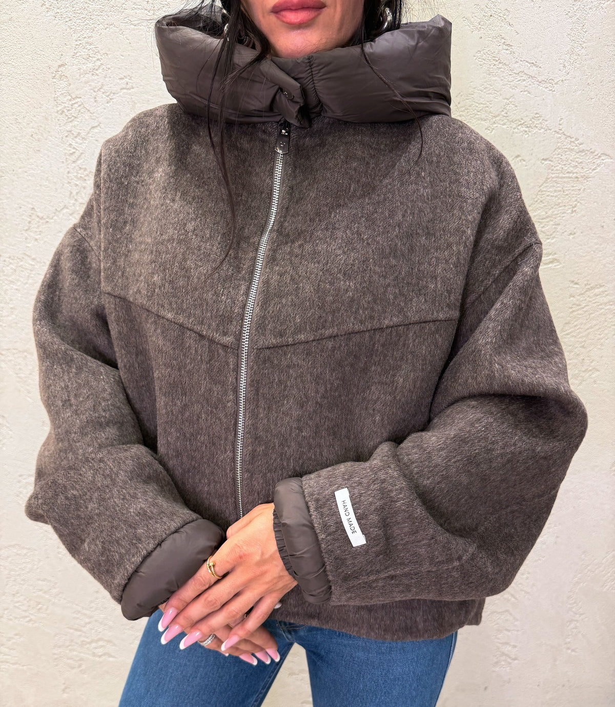Cappotto in misto lana con cappuccio imbottito rimovibile