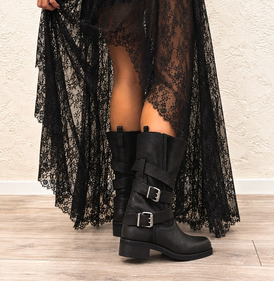 Stivale biker in pelle nabuk
