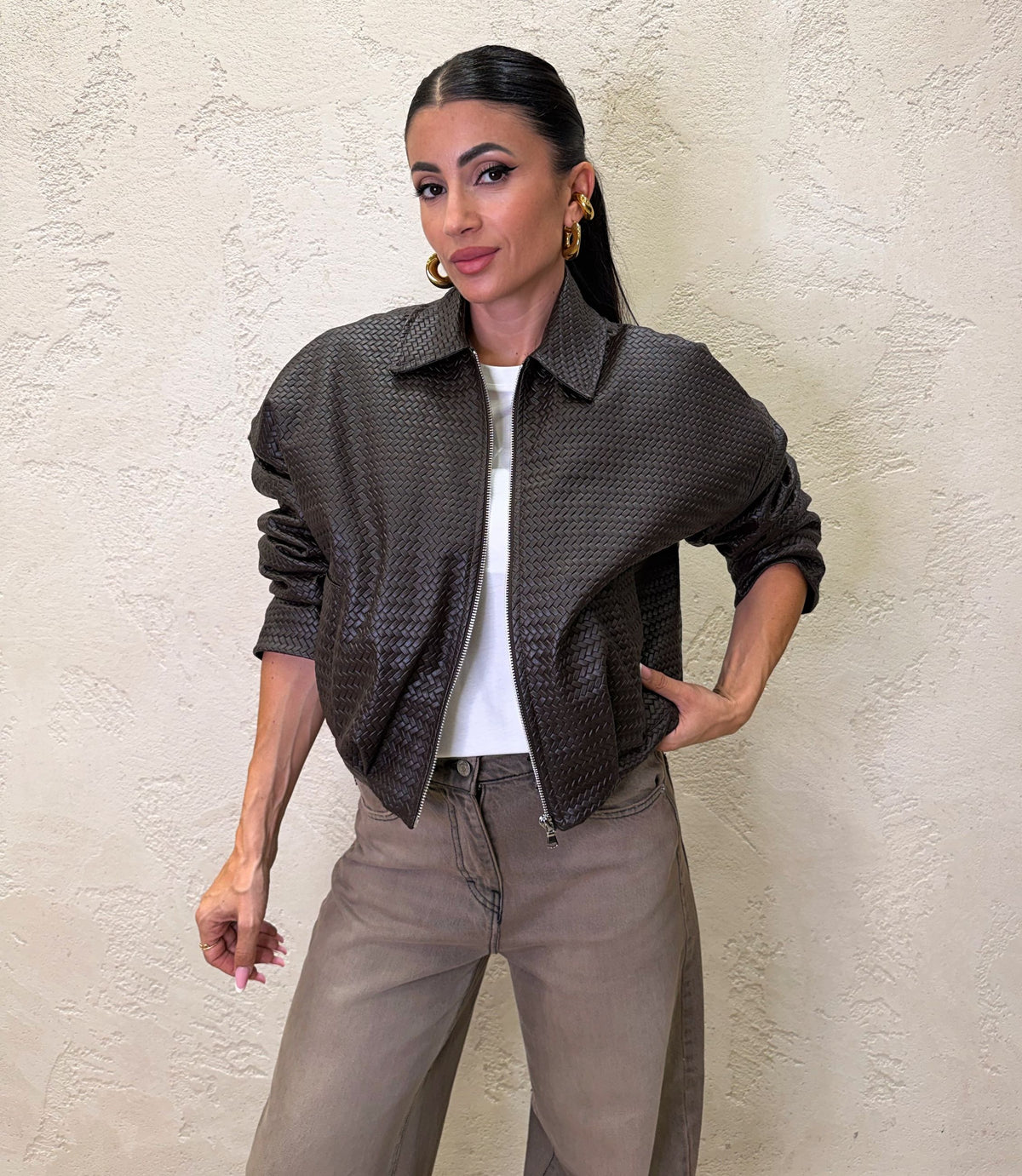 Bomber imbottito in ecopelle intrecciata