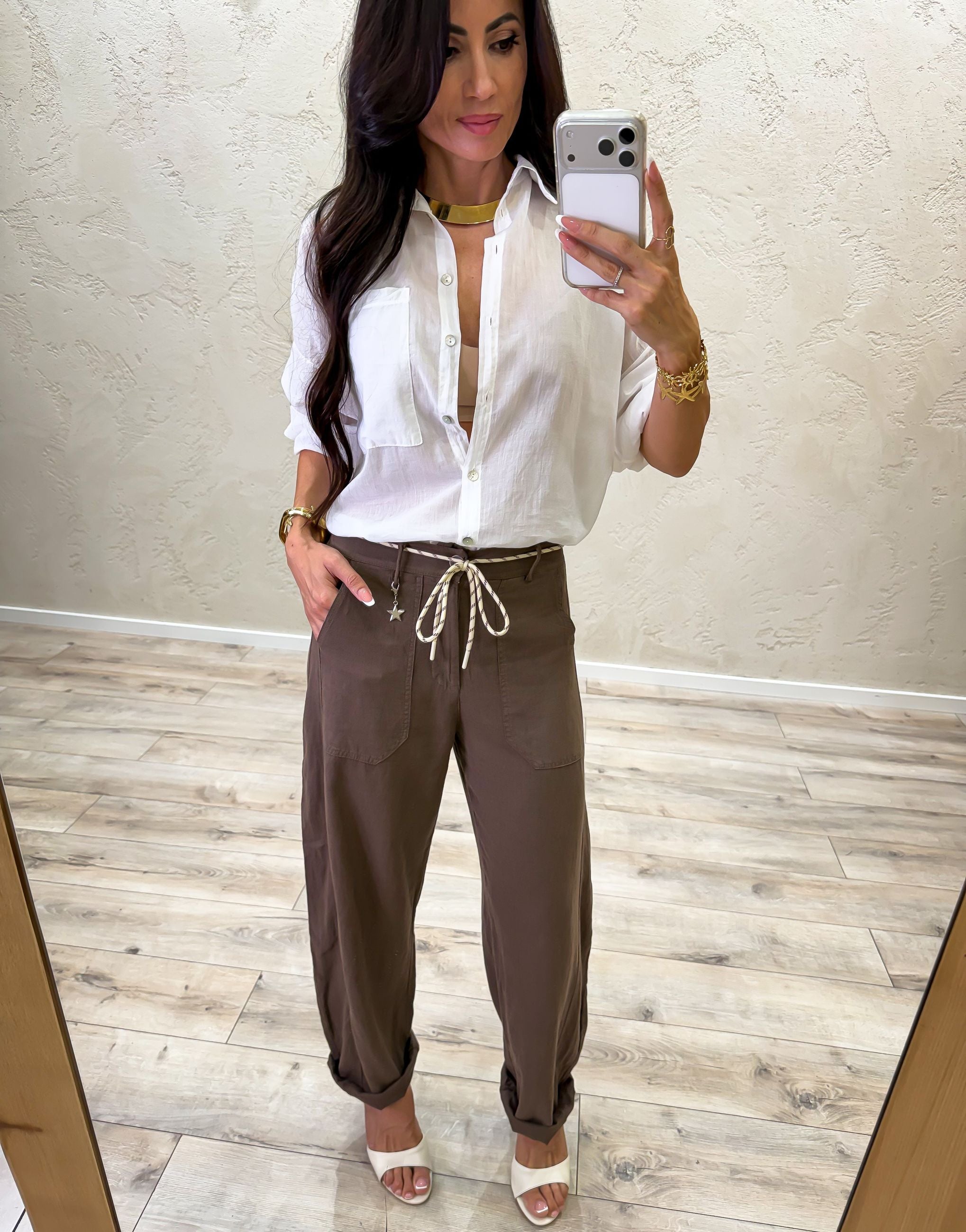 Pantalone misto lino a ovetto