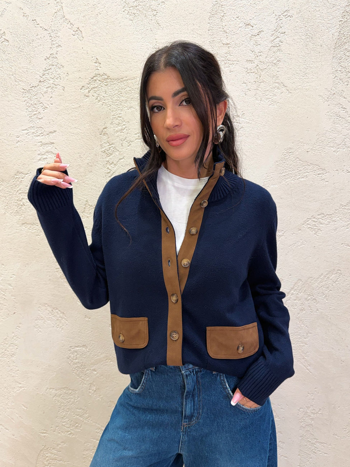 Cardigan con inserti scamosciati