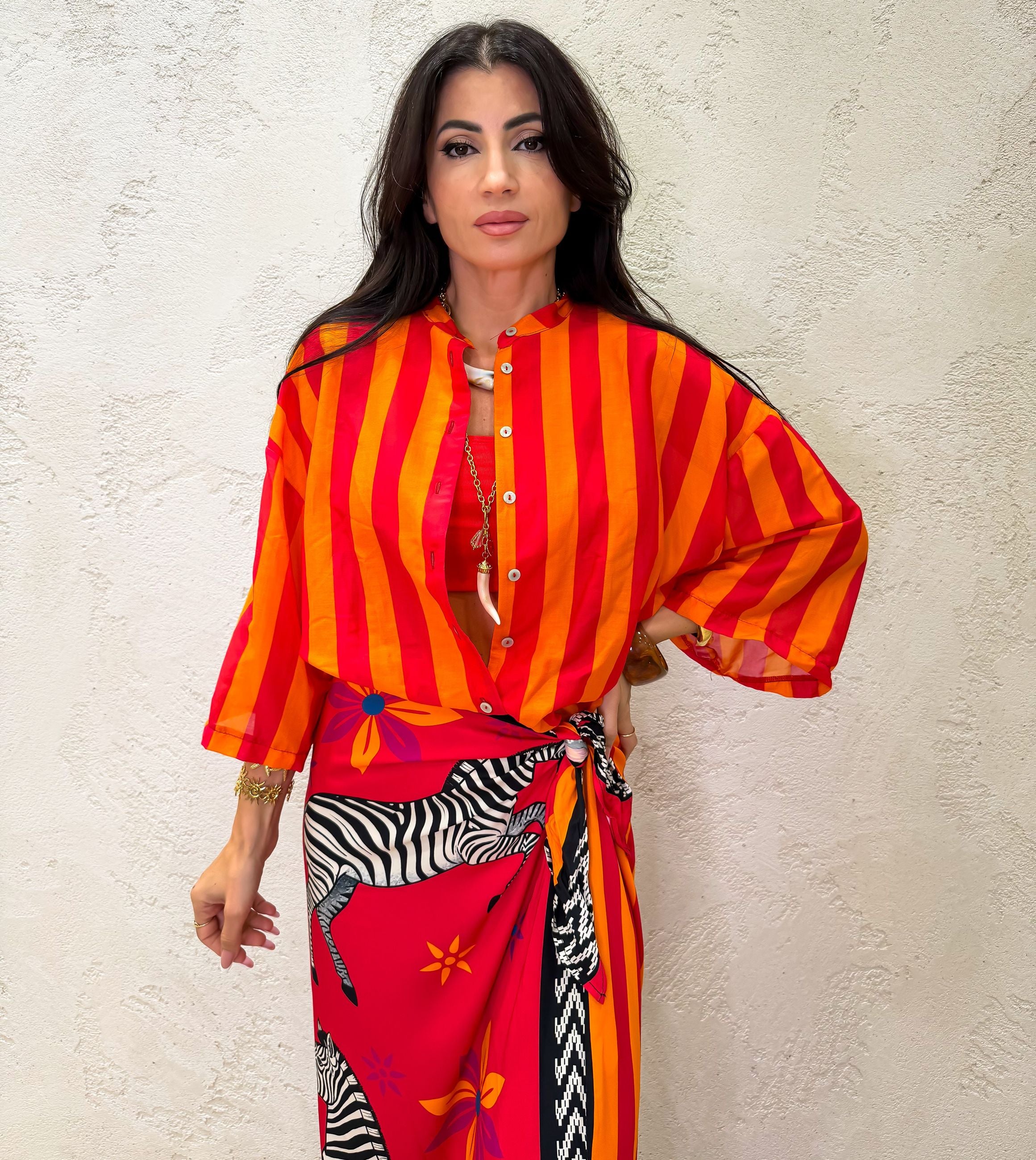 camicia a righe larghe misto seta