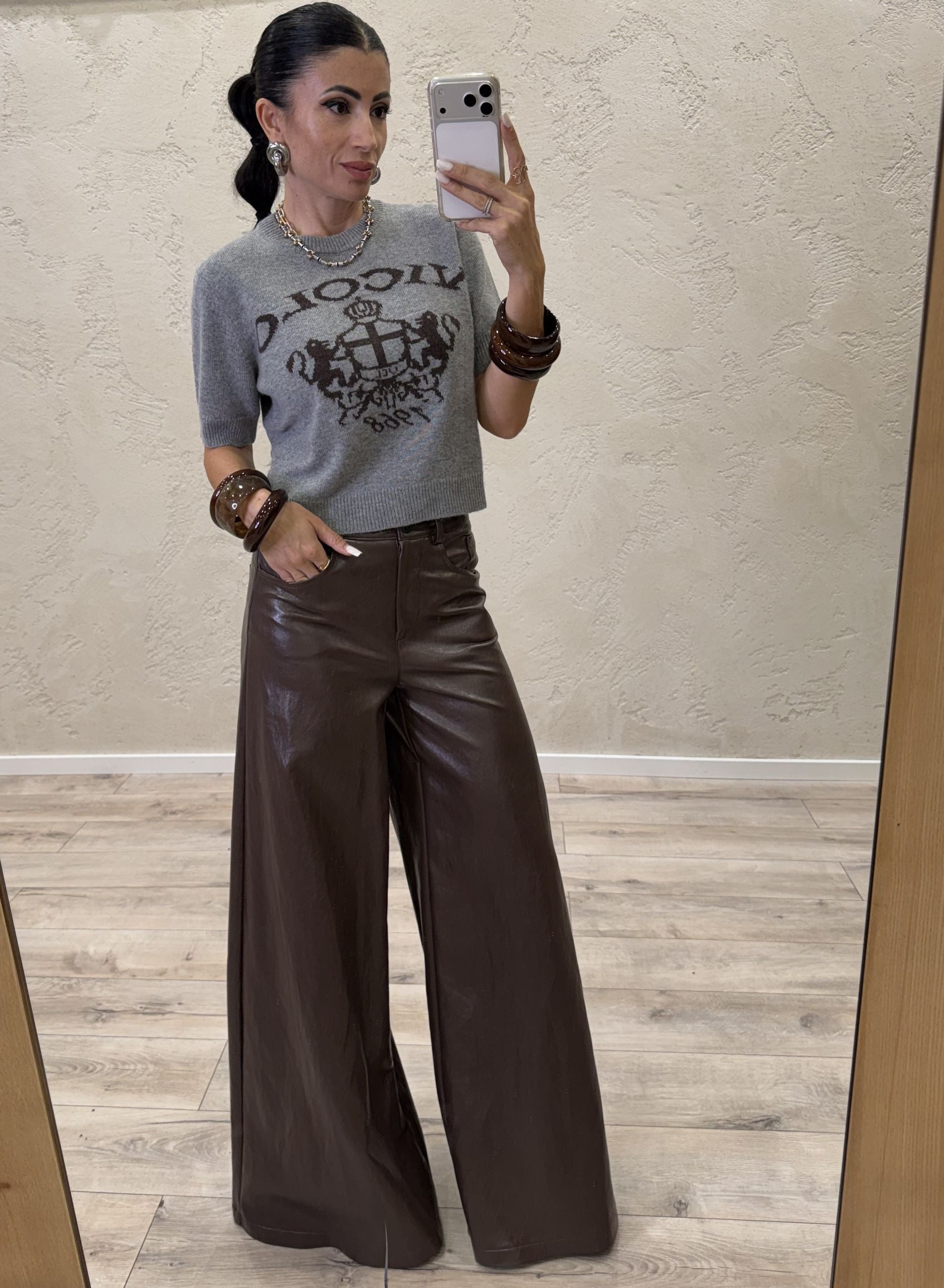 Pullover crop a manica corta