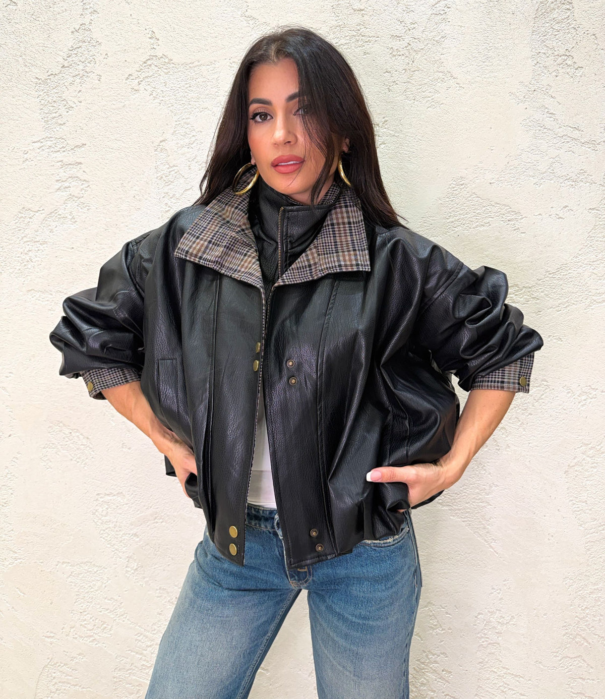 Bomber "London" in ecopelle con tartan