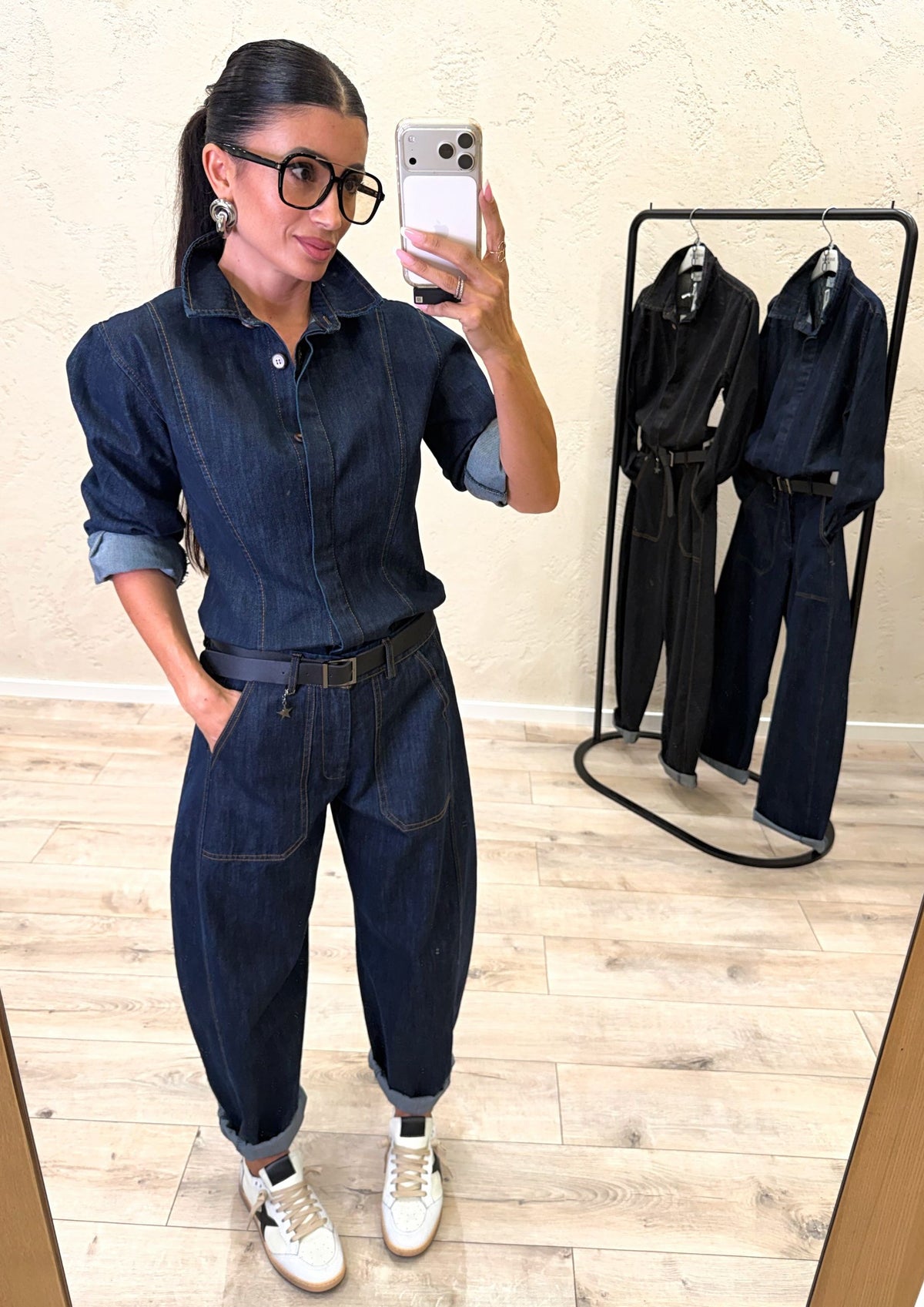 Camicia in denim con cuciture a contrasto