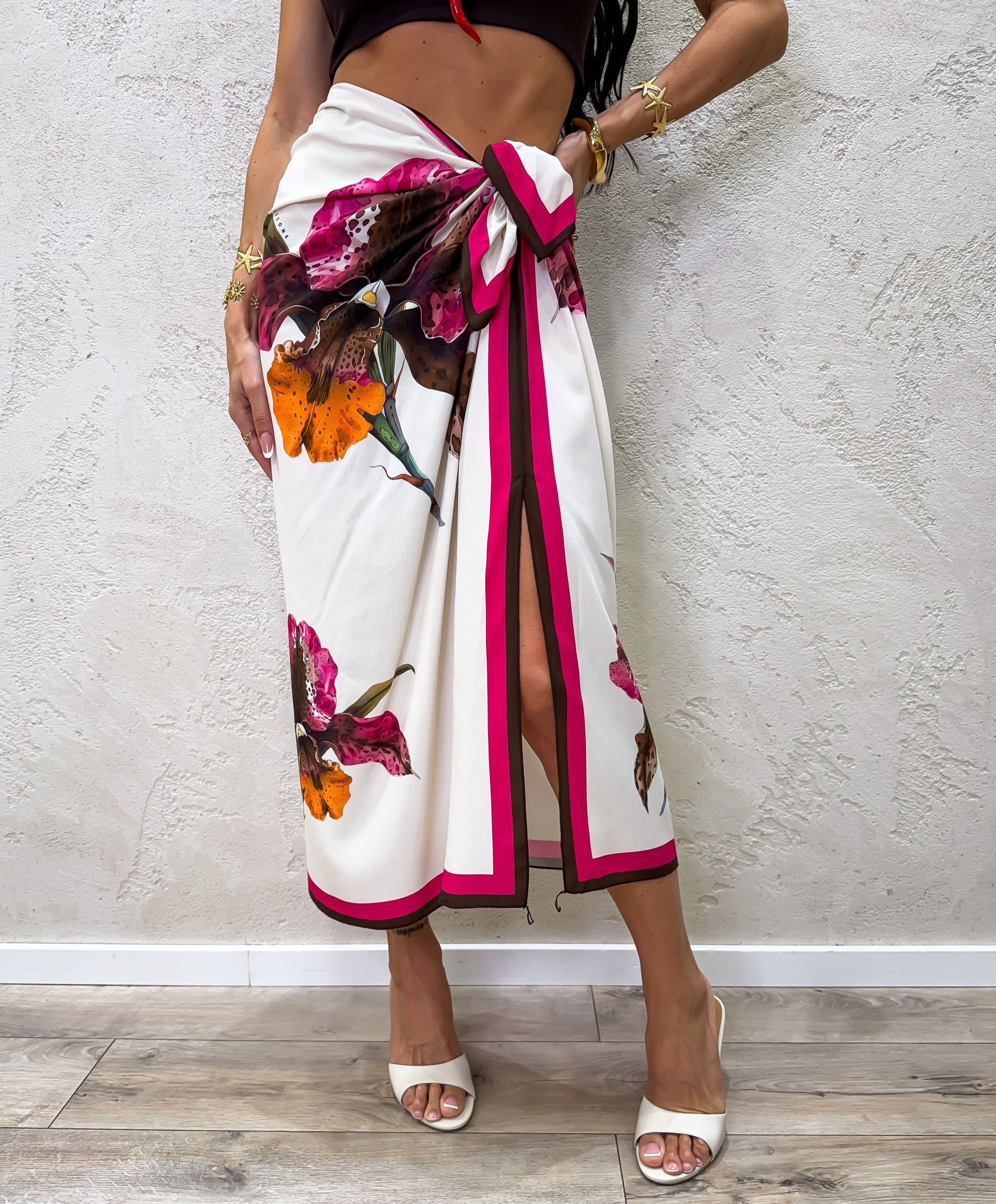 Gonna midi pareo a foulard Fiore d'Oriente
