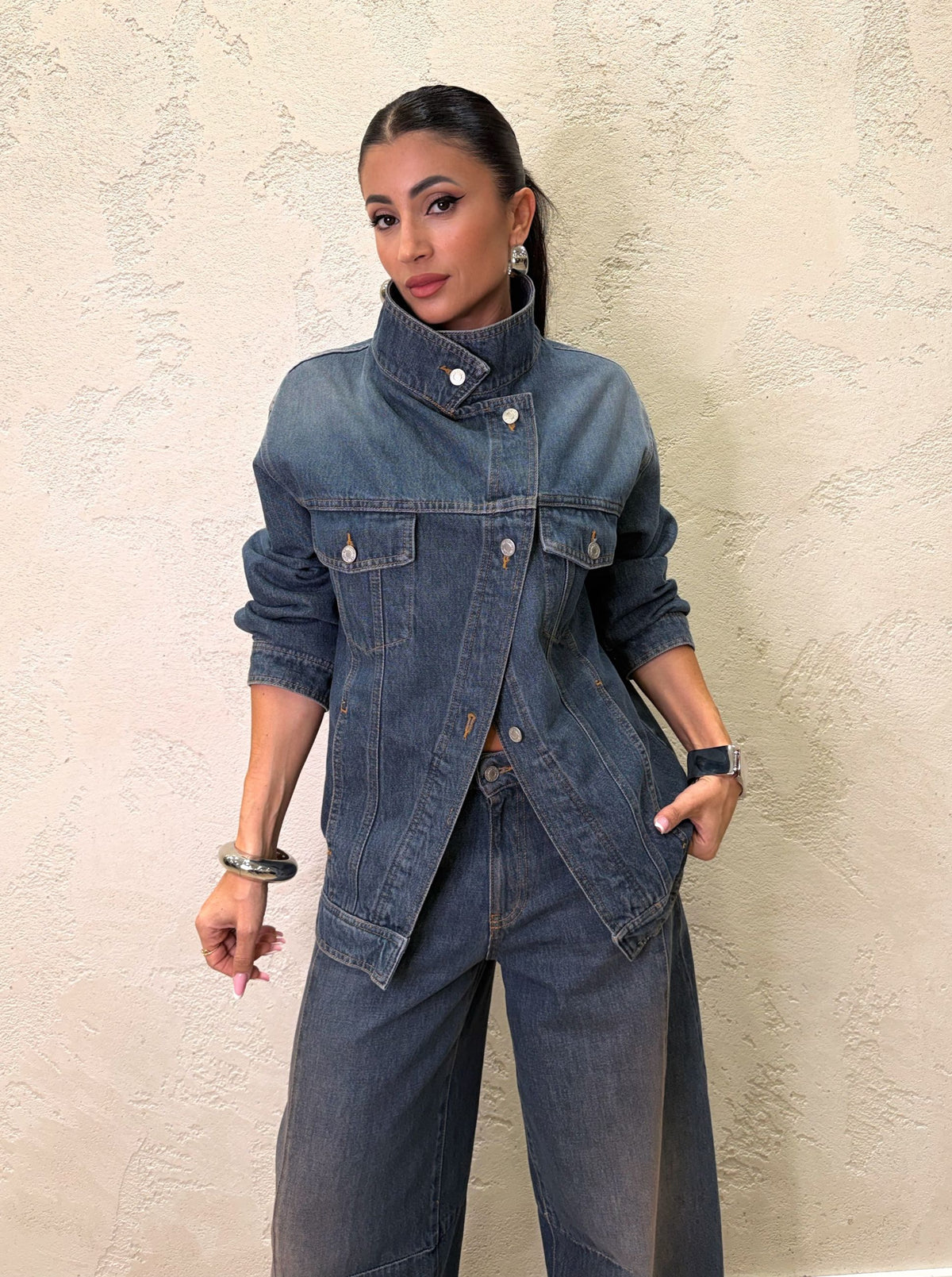 Giacca denim taglio obliquo
