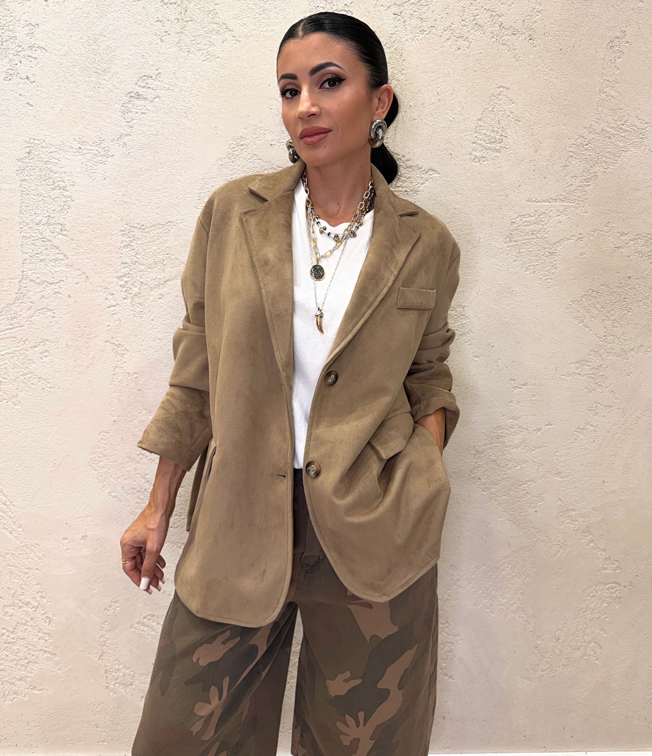 Giacca monopetto oversize in suede