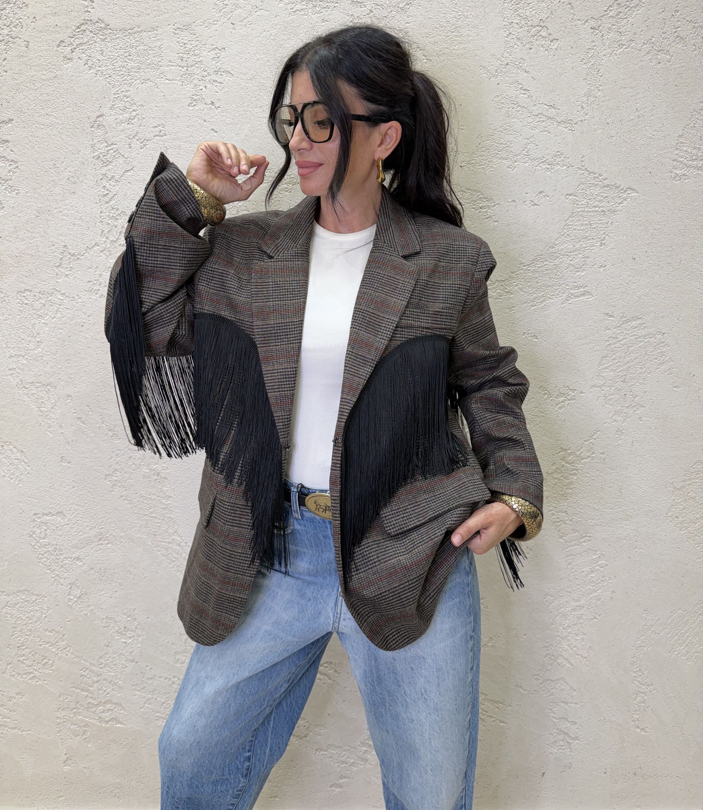 Blazer "Windsor" principe di galles con frange