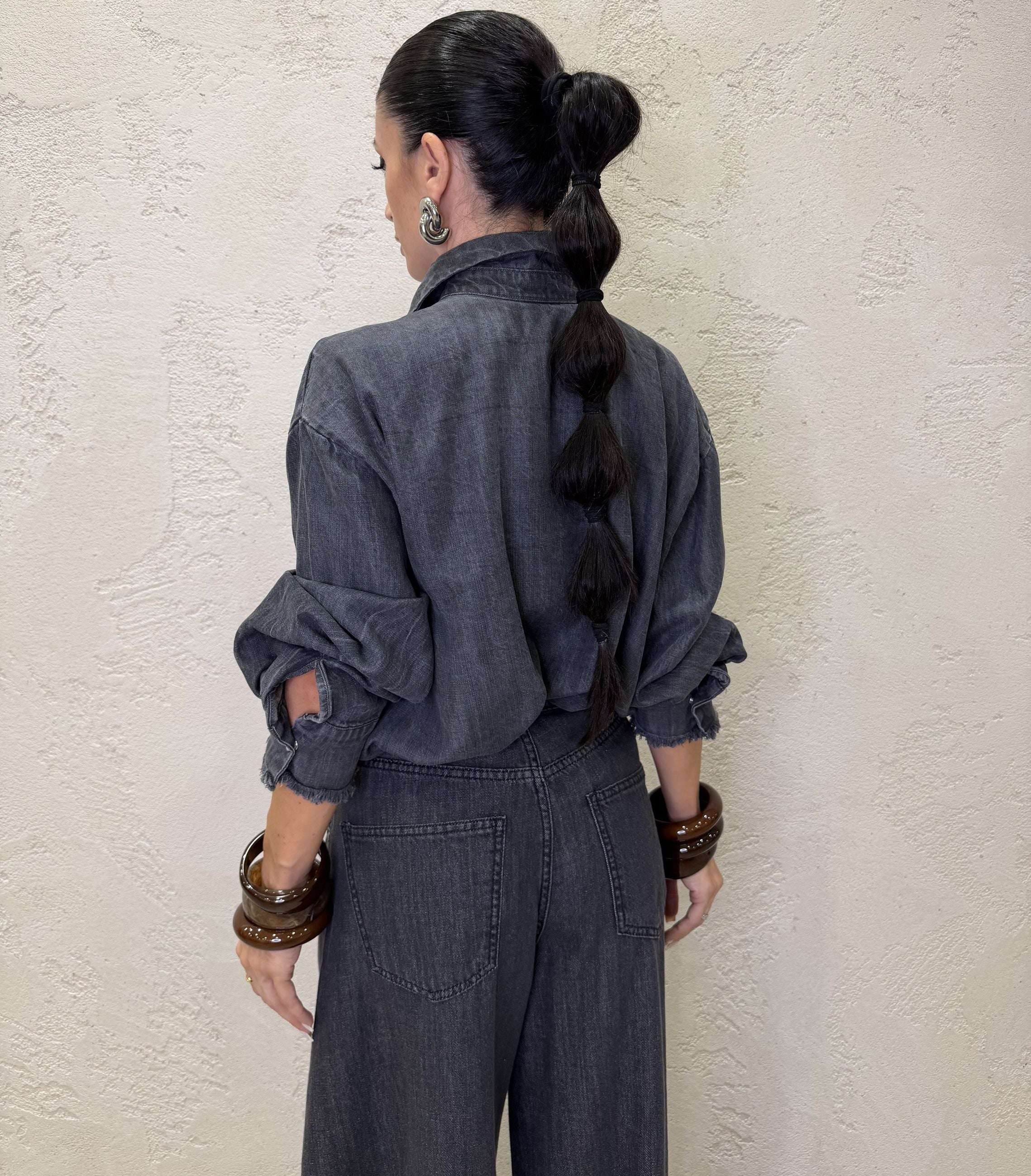 Camicia in denim con tasca pailletes