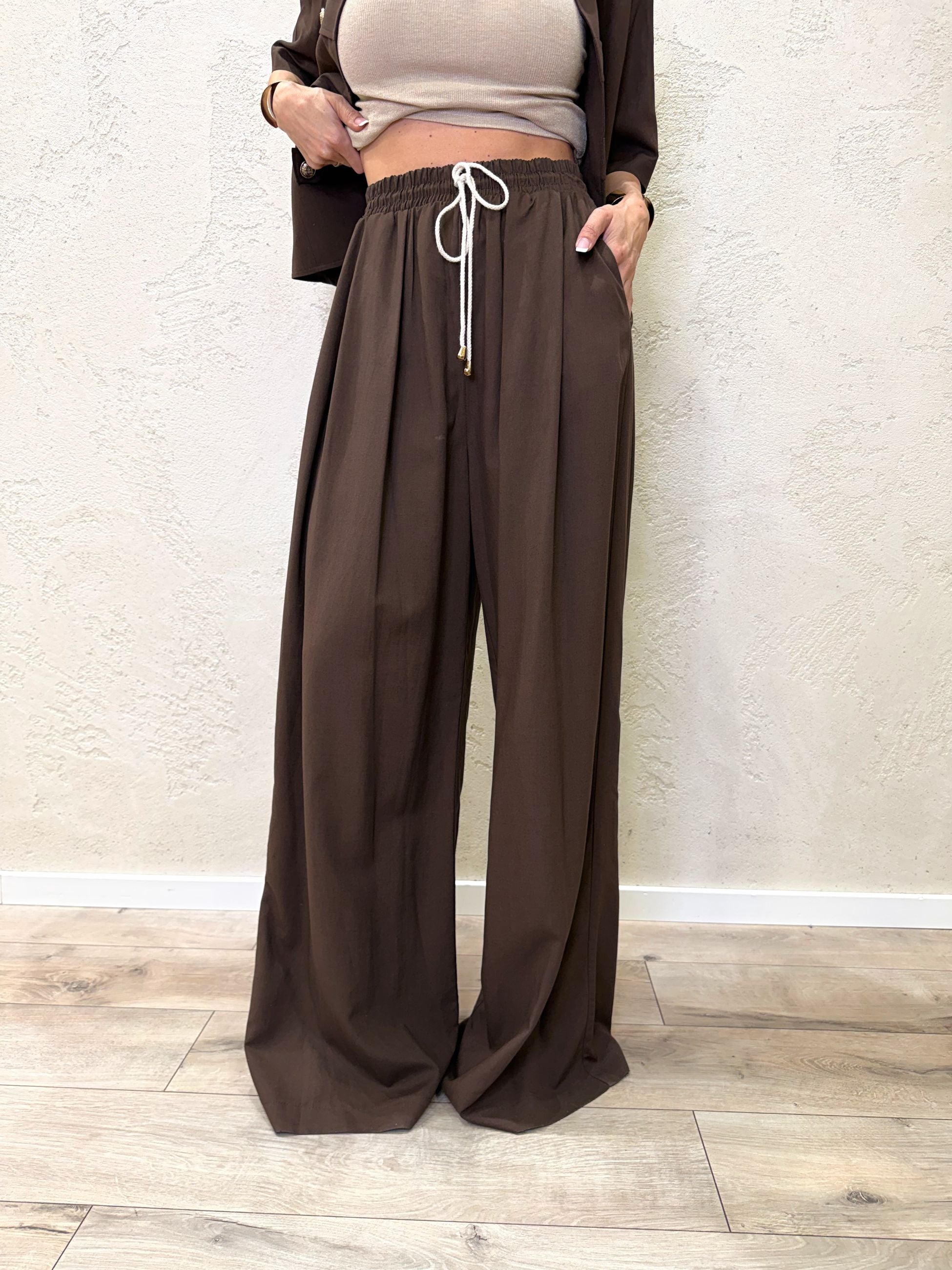 pantalone a palazzo morbido misto lino