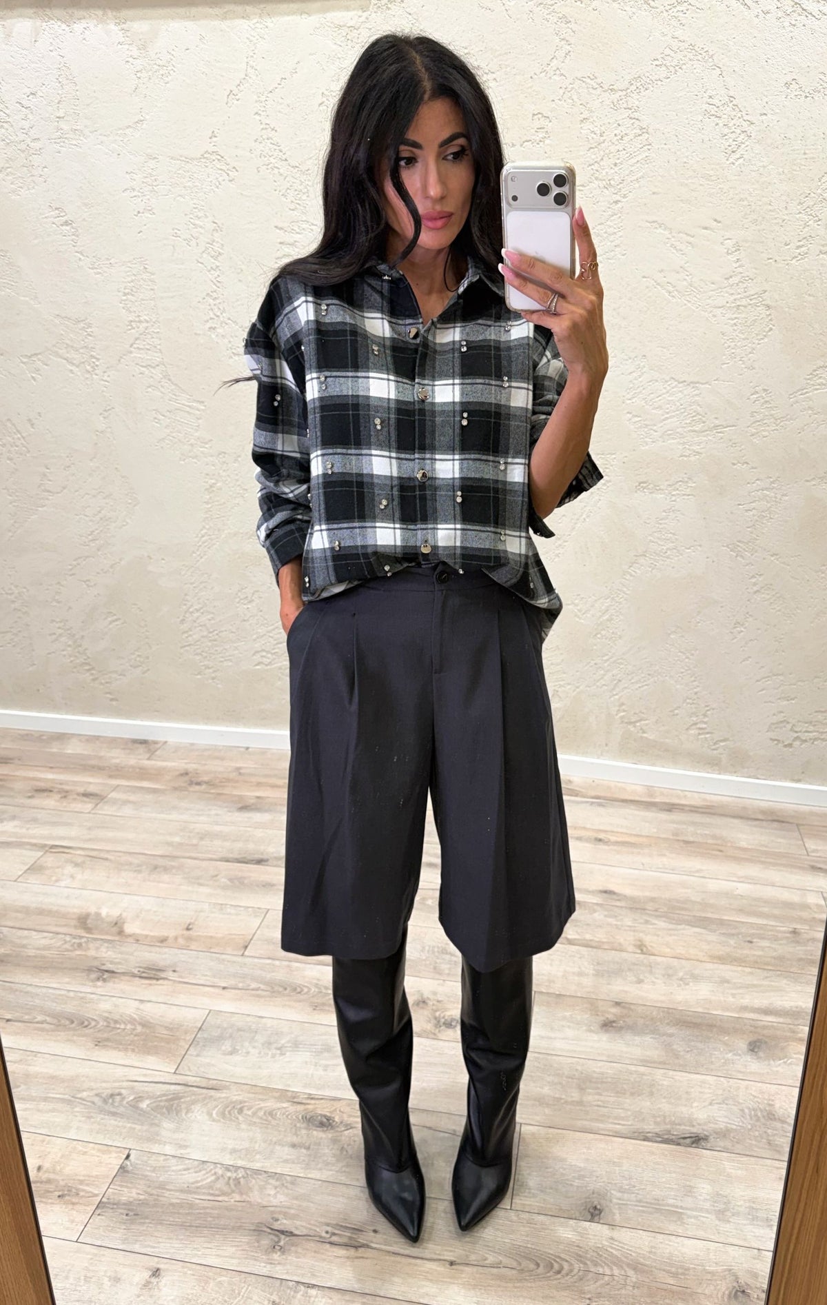 Camicia over Candem con applicazioni gioiello fantasia check