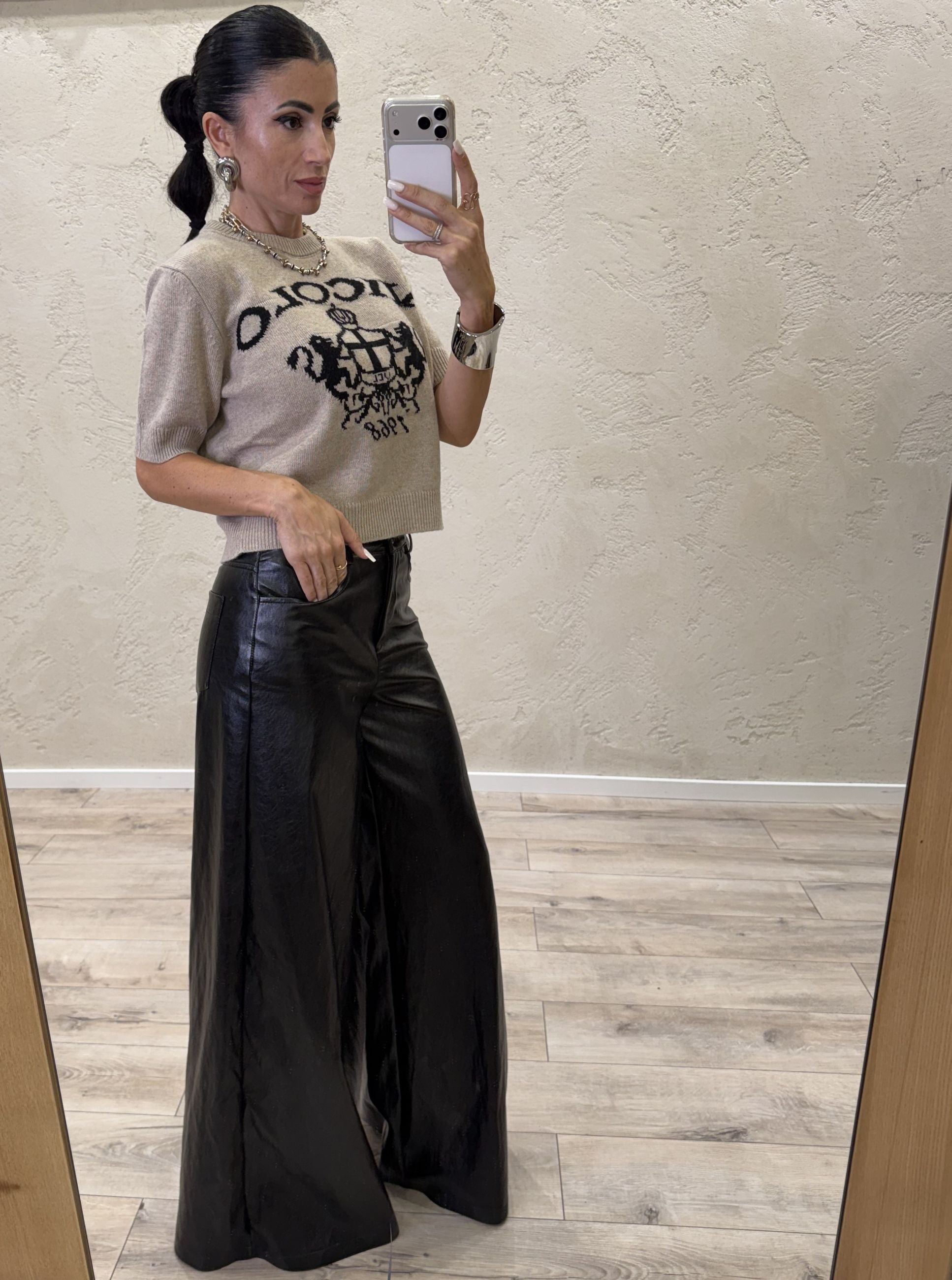 Pantalone a palazzo in ecopelle
