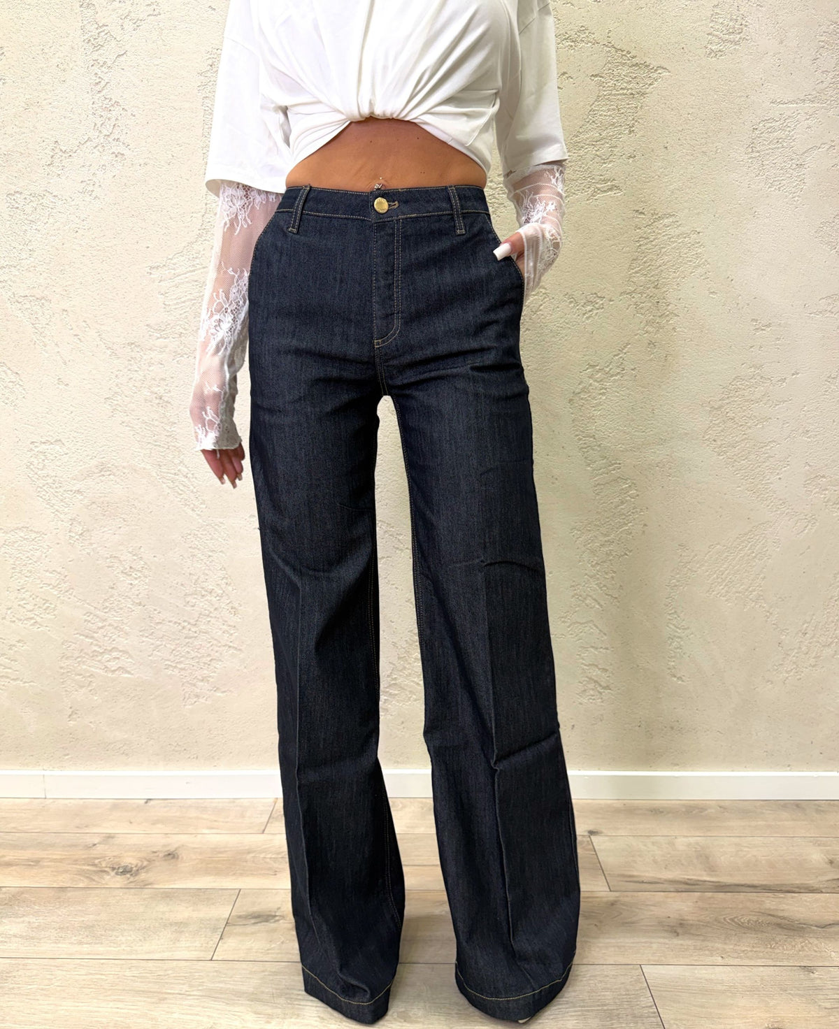 Jeans "Elena" wide leg in cotone elasticizzato