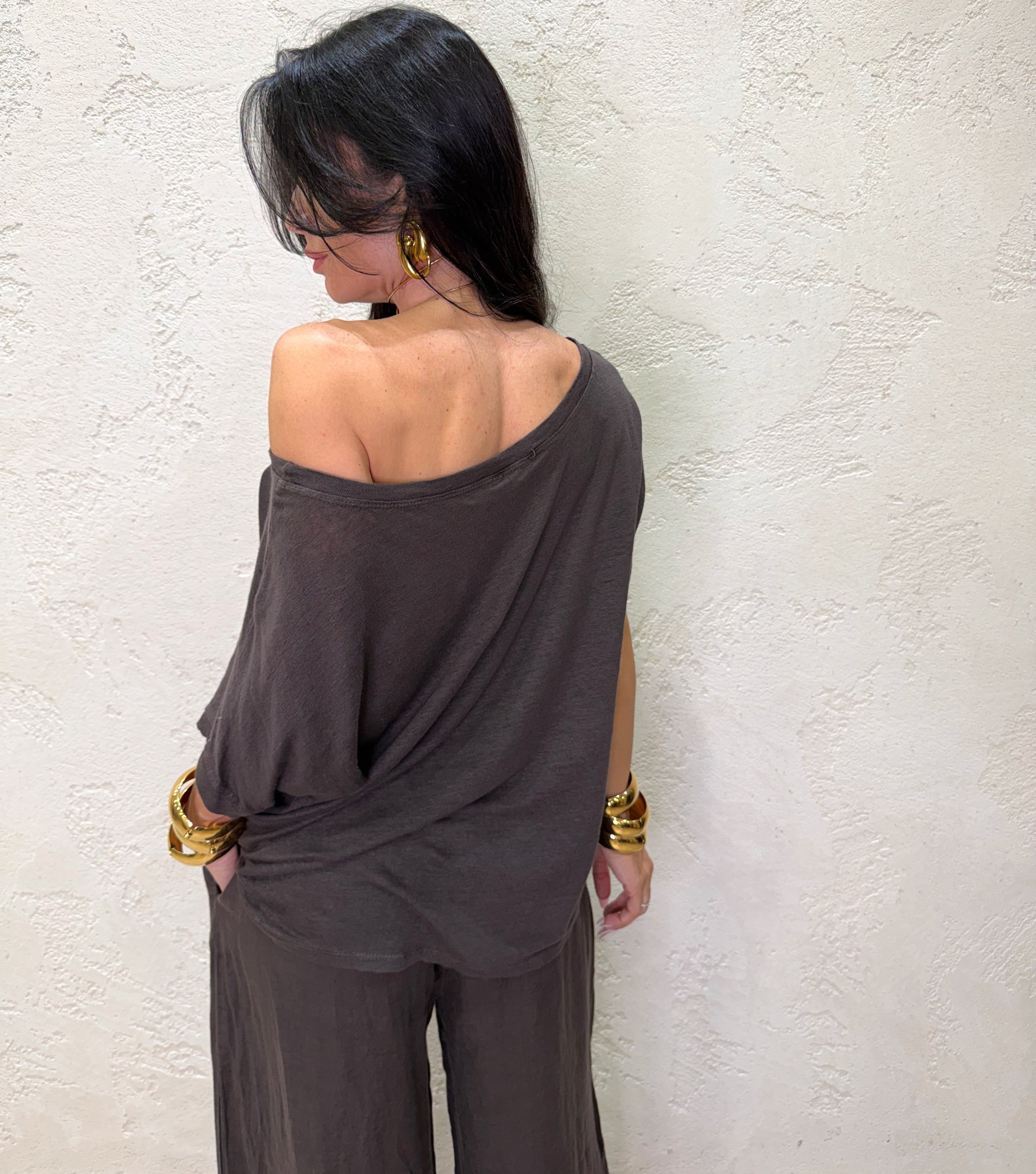 t-shirt morbida a pipistrello 100% lino 1246LI MORO ELEVI 