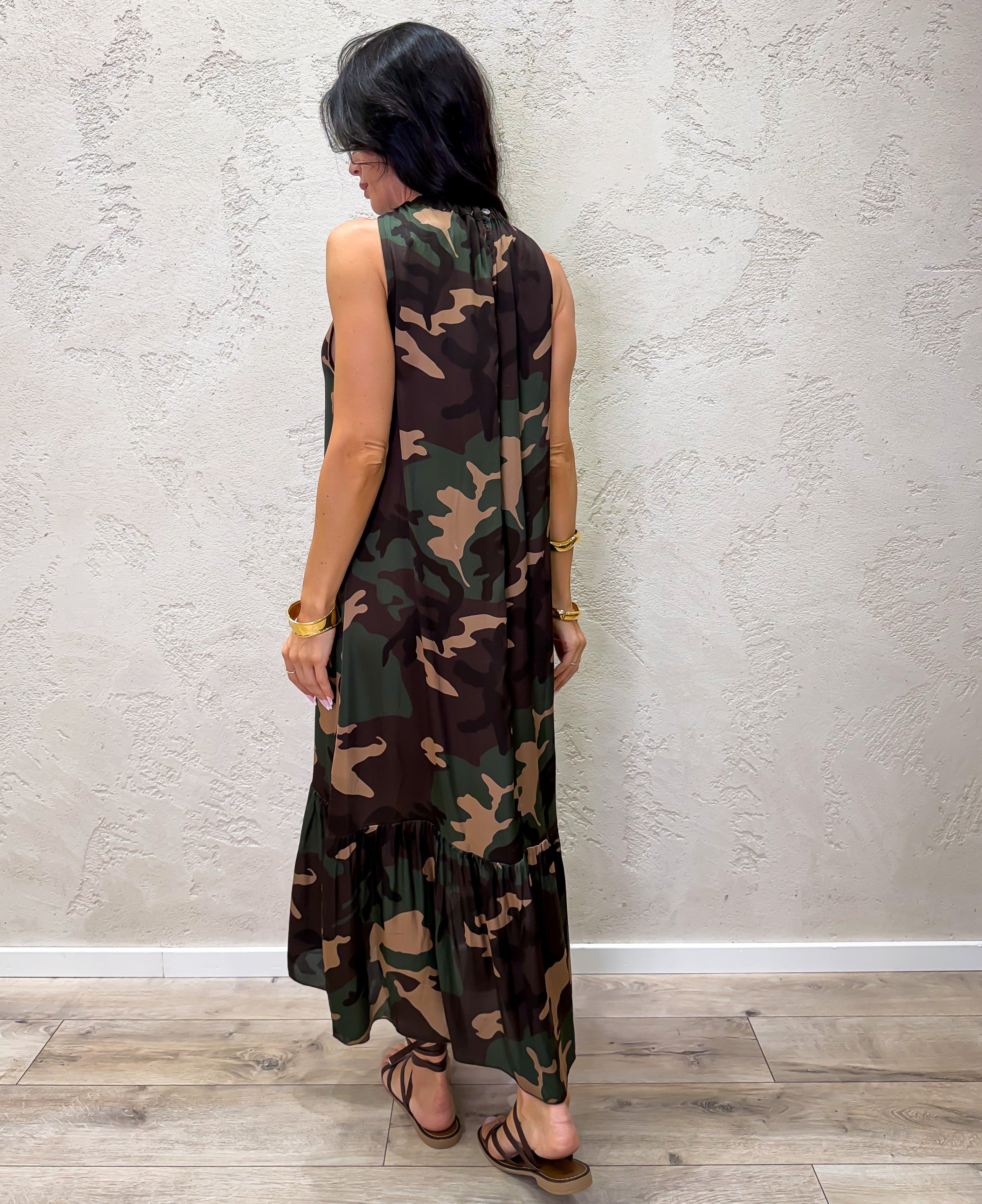 abito midi con scollo all'americana 100% viscosa 245/301/2375 CAMOUFLAGE ELEVI 