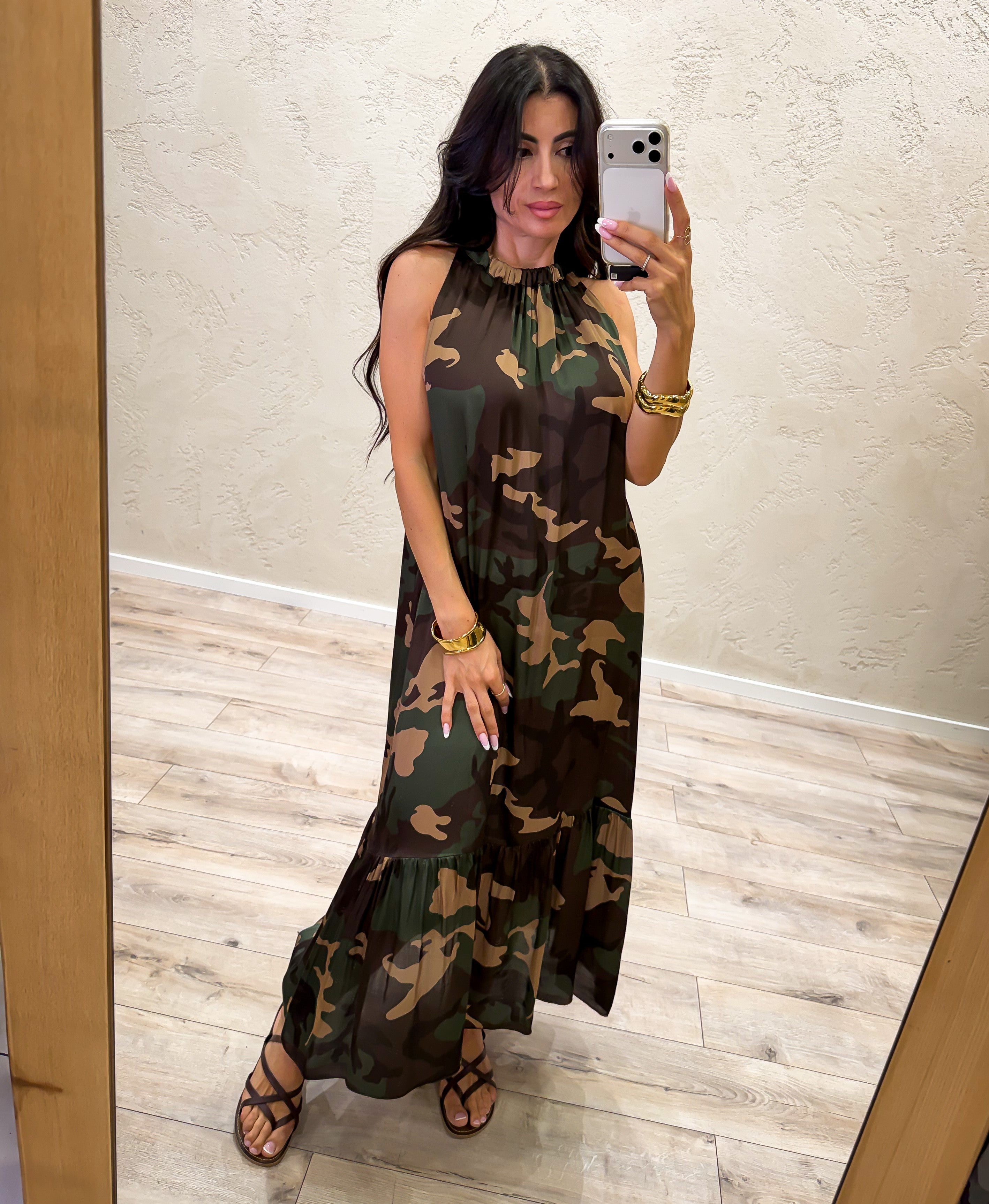 abito midi con scollo all'americana 100% viscosa 245/301/2375 CAMOUFLAGE ELEVI 