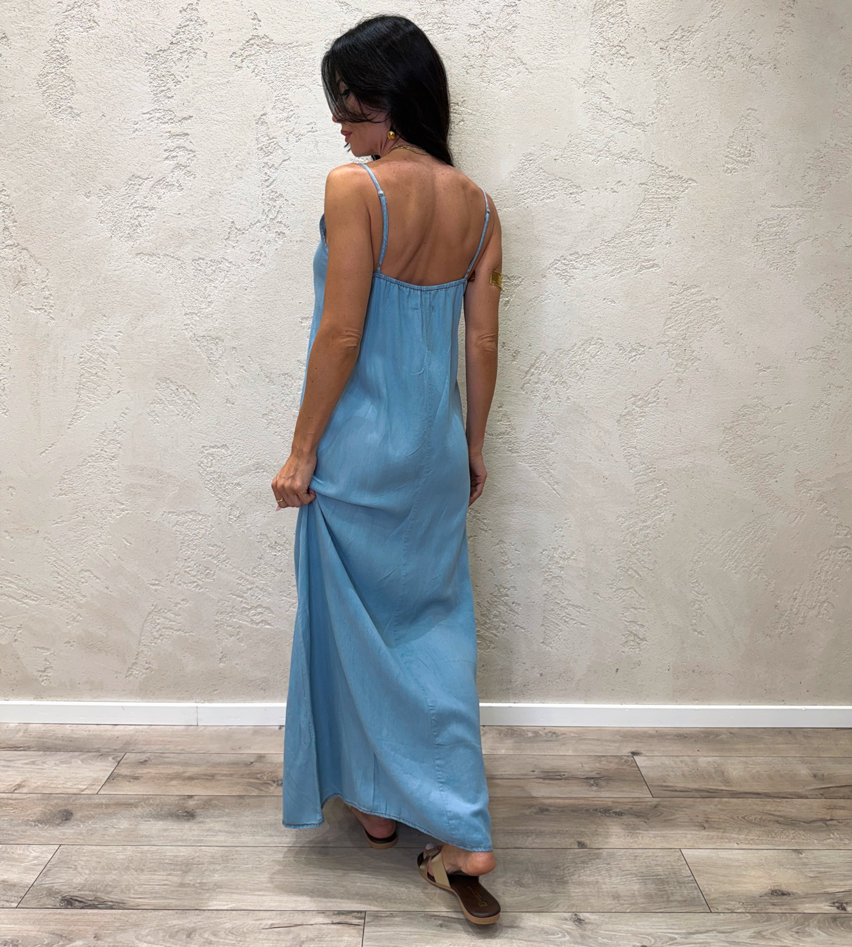 abito lungo "marea" in tela chambray ABT-MAREA DENIM CHIARO ELEVI 