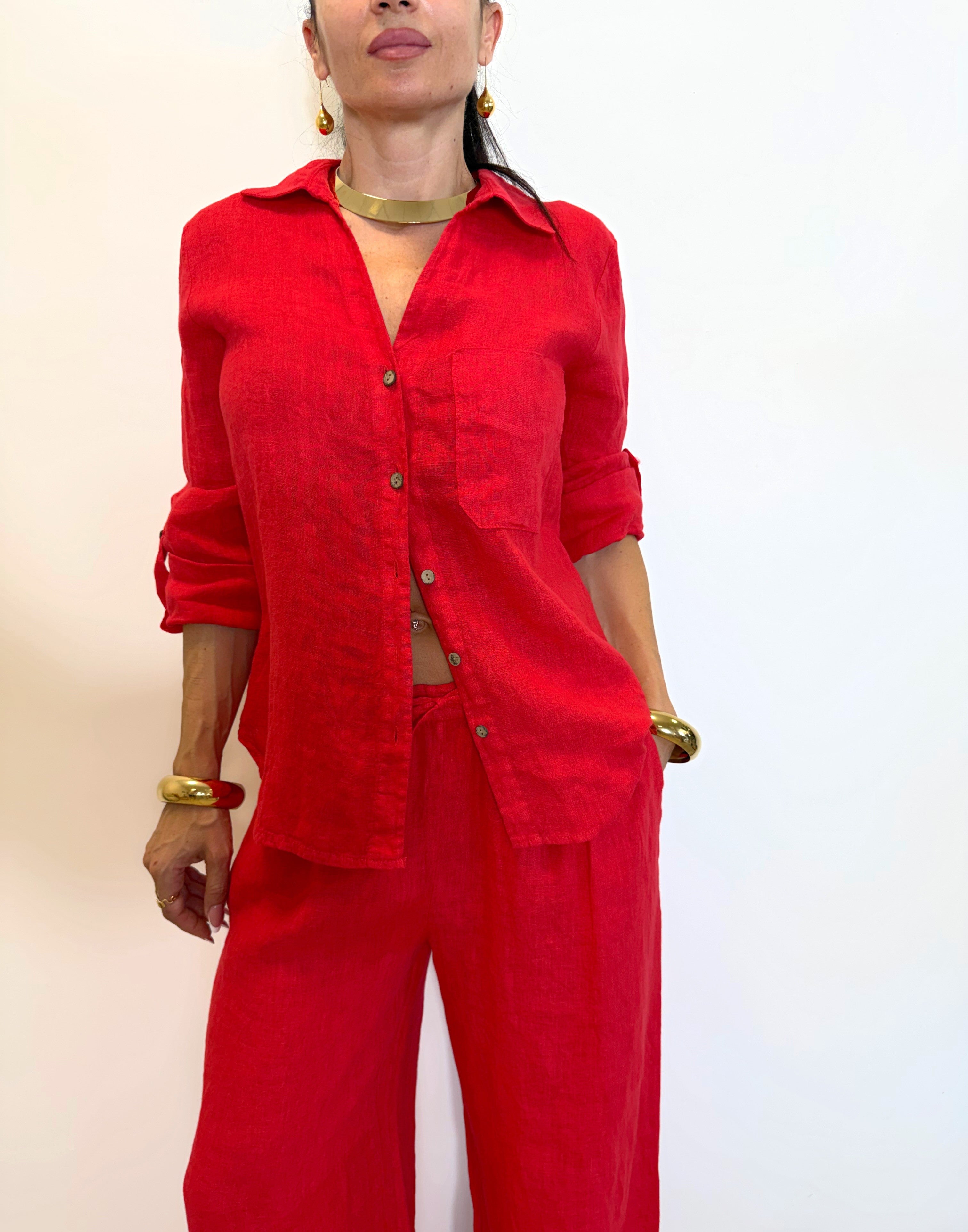 camicia "ARIA" 100% lino H4874 CORALLO ELEVI 