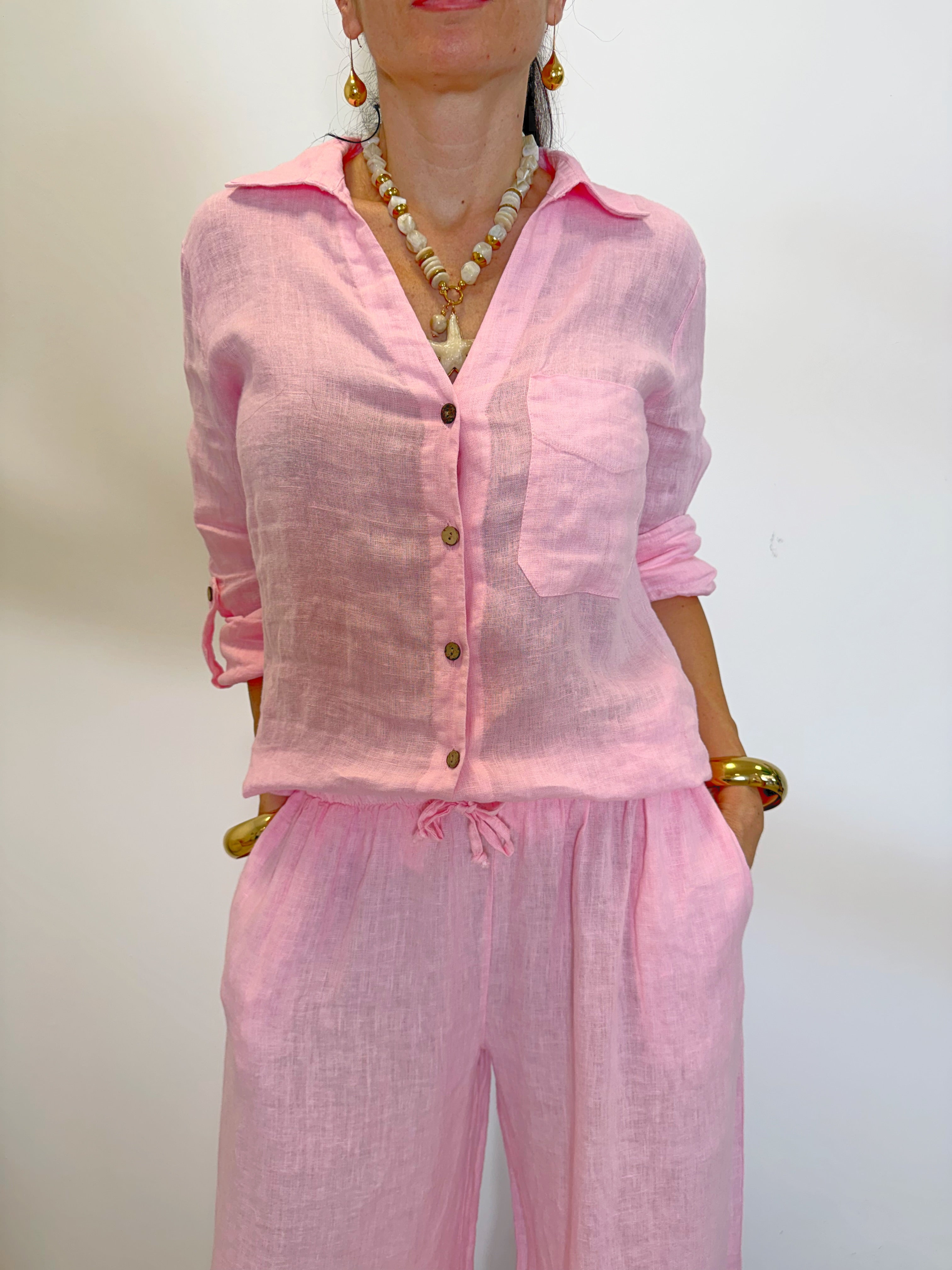 camicia "ARIA" 100% lino H4874 ROSA ELEVI 