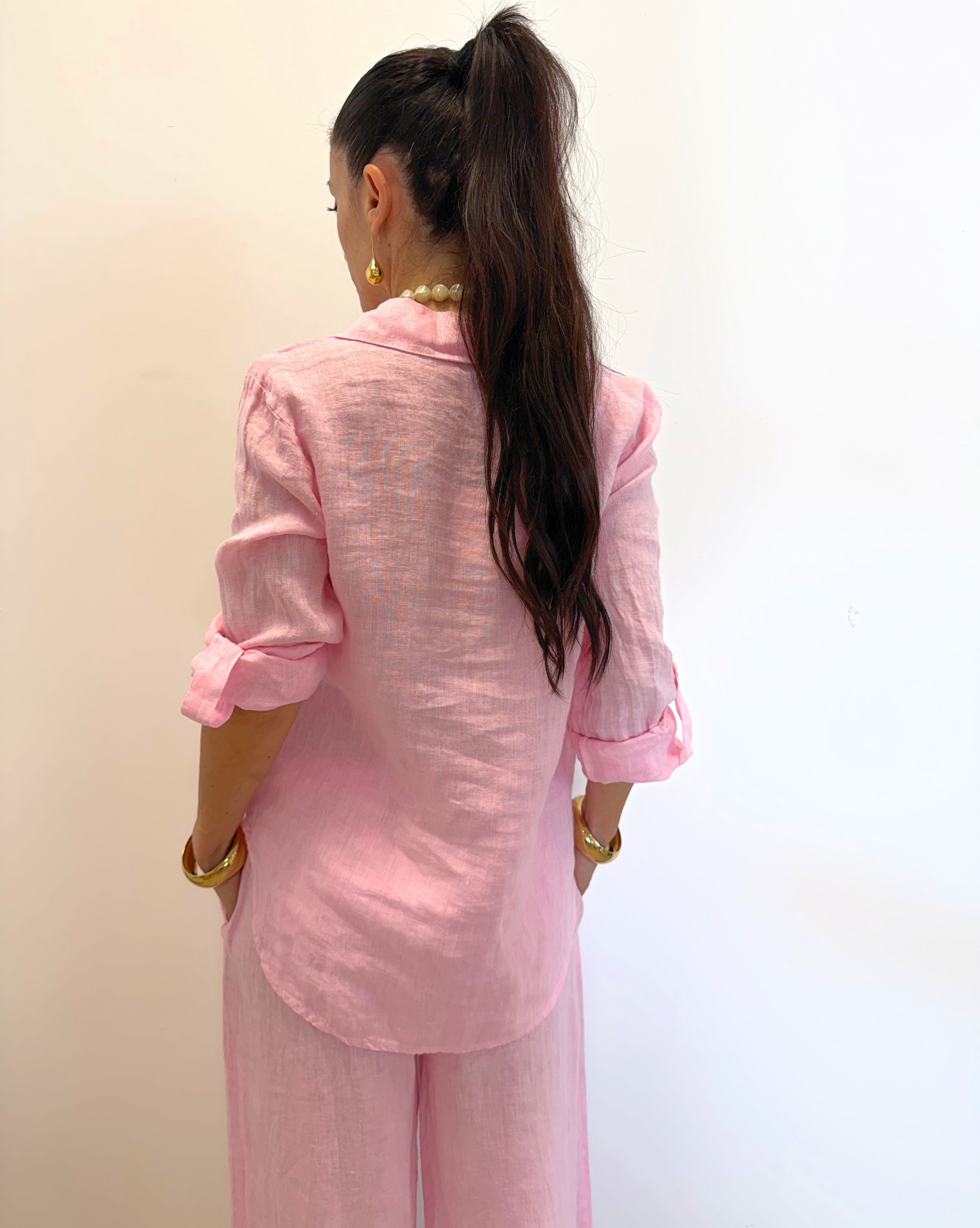 camicia "ARIA" 100% lino H4874 ROSA ELEVI 