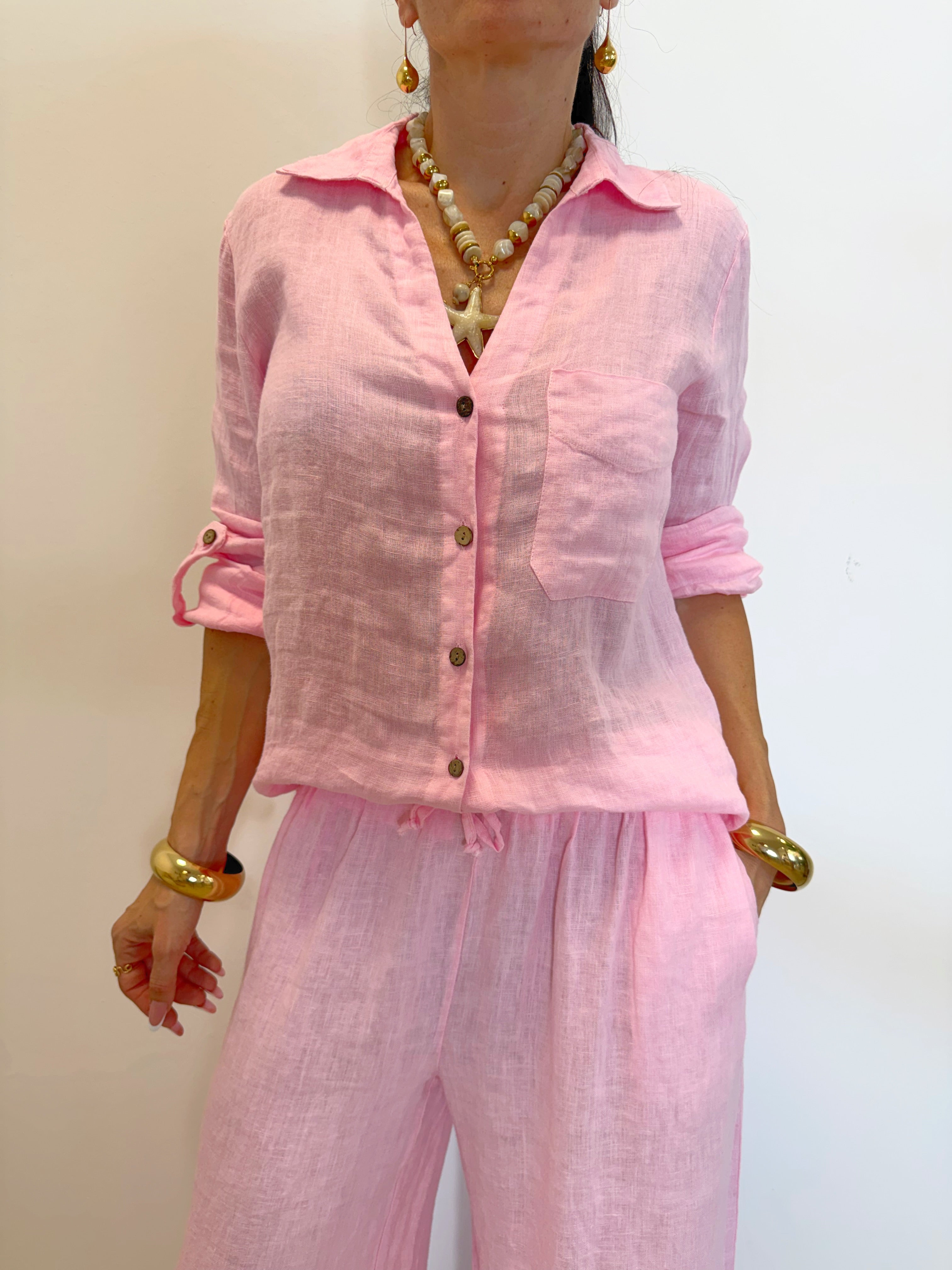 camicia "ARIA" 100% lino H4874 ROSA ELEVI 