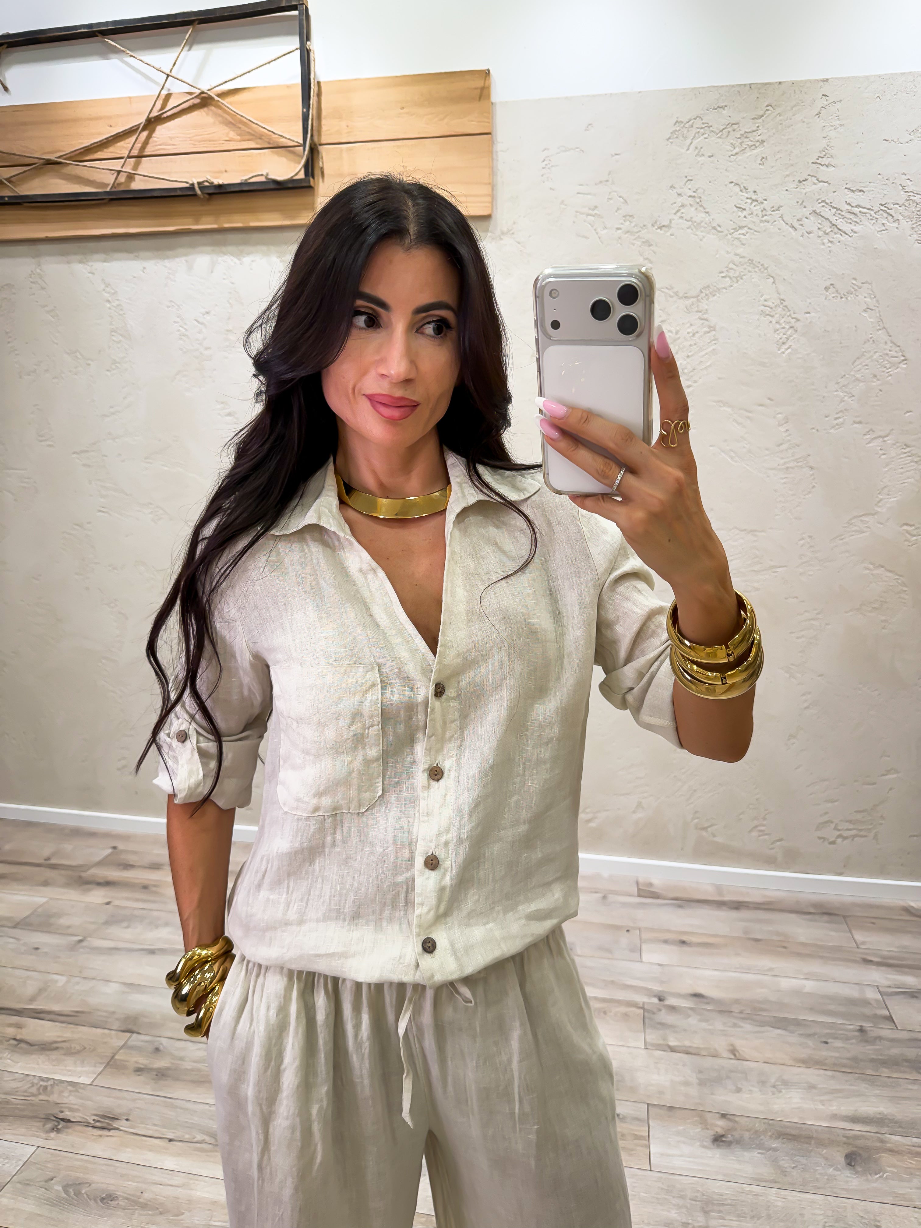 camicia "ARIA" 100% lino H4874 SABBIA ELEVI 
