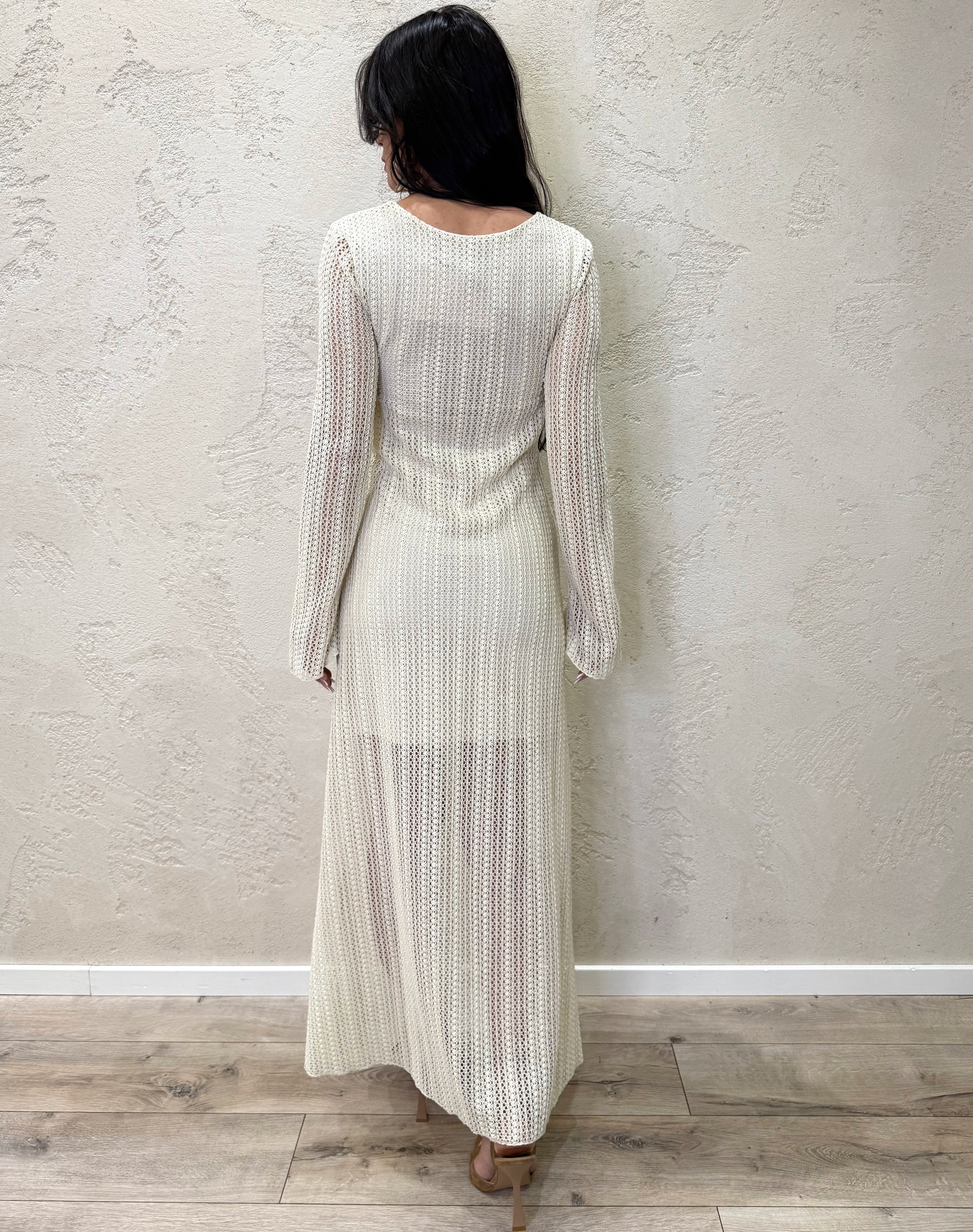 abito lungo crochet con cut out e accessorio AMA-Q047 BURRO HAVEONE 