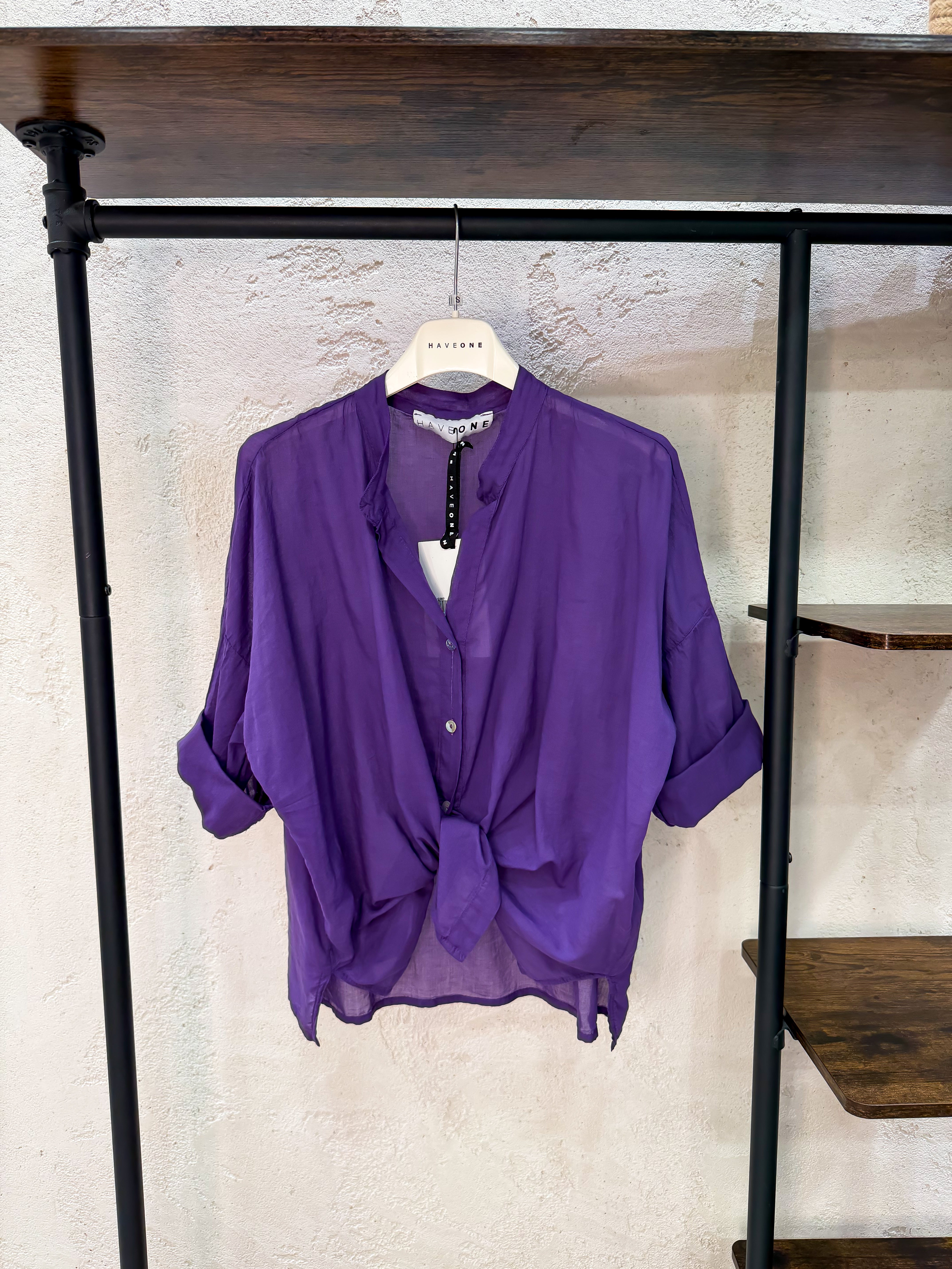 camicia in mussola con collo alla coreana CFL-Q387 VIOLA HAVEONE 