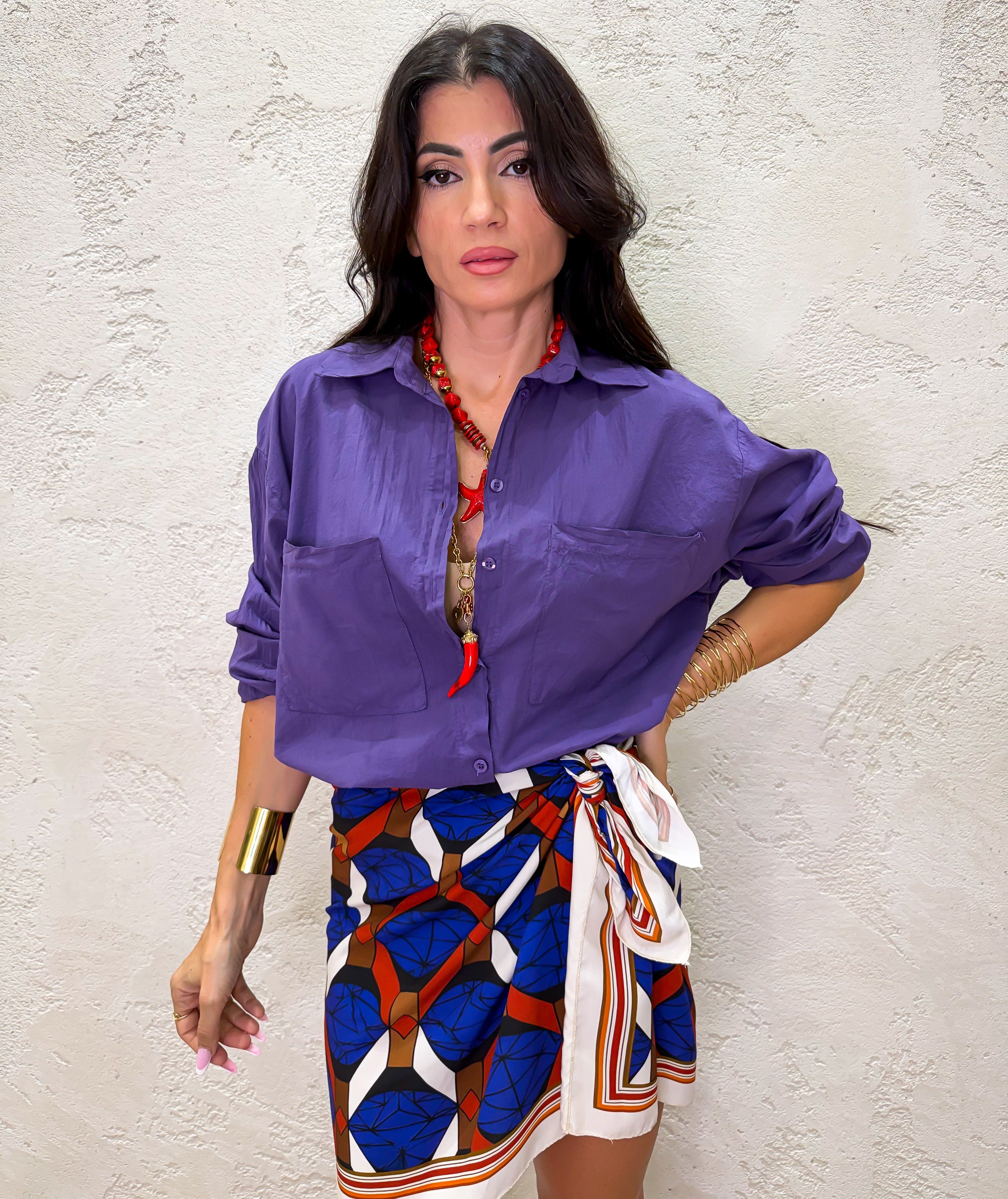 camicia morbida in cotone CFW-Q408 VIOLA HAVEONE 