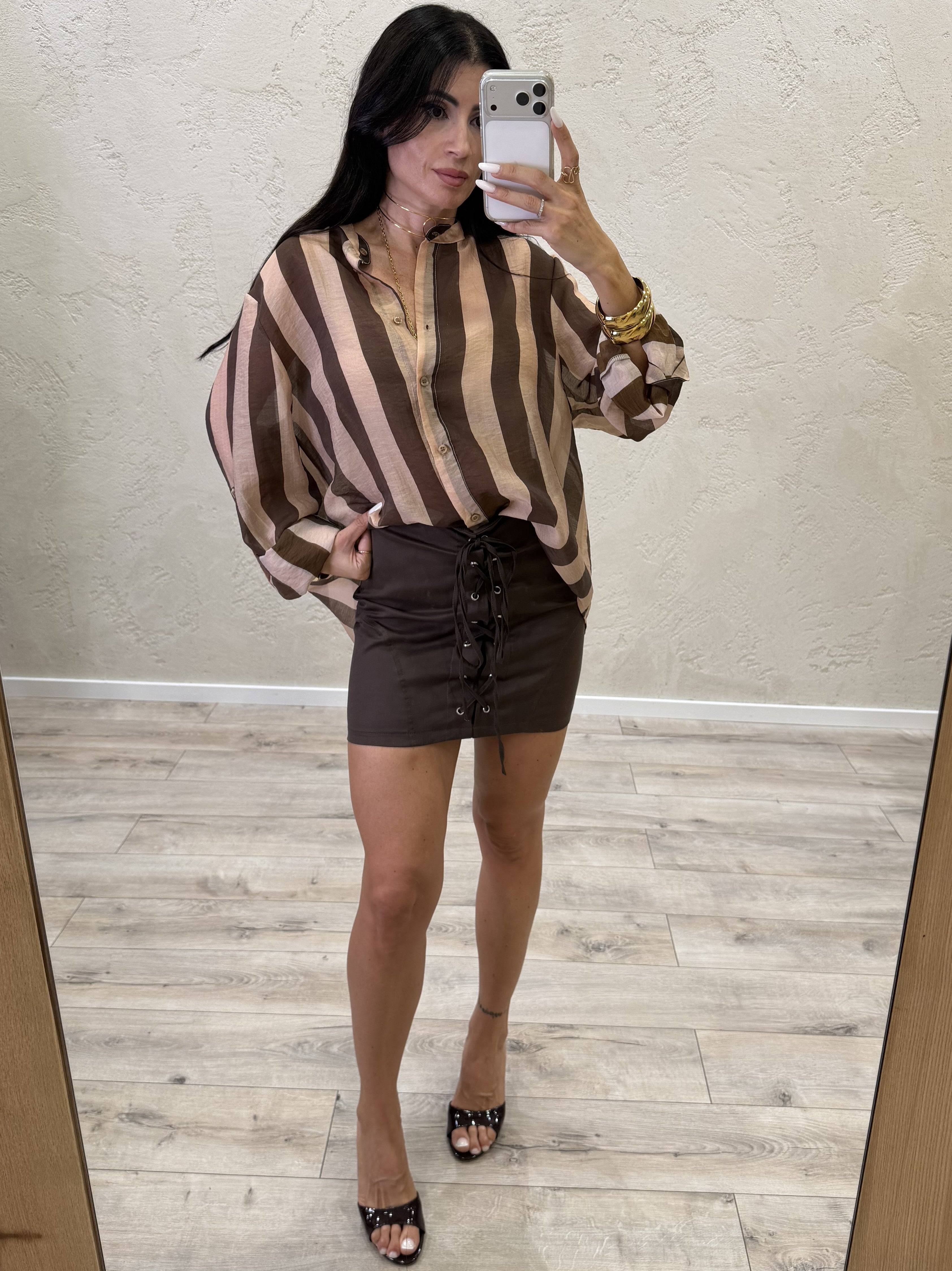 camicia a righe effetto vedo non vedo CVS-Q398 MORO/BEIGE HAVEONE 