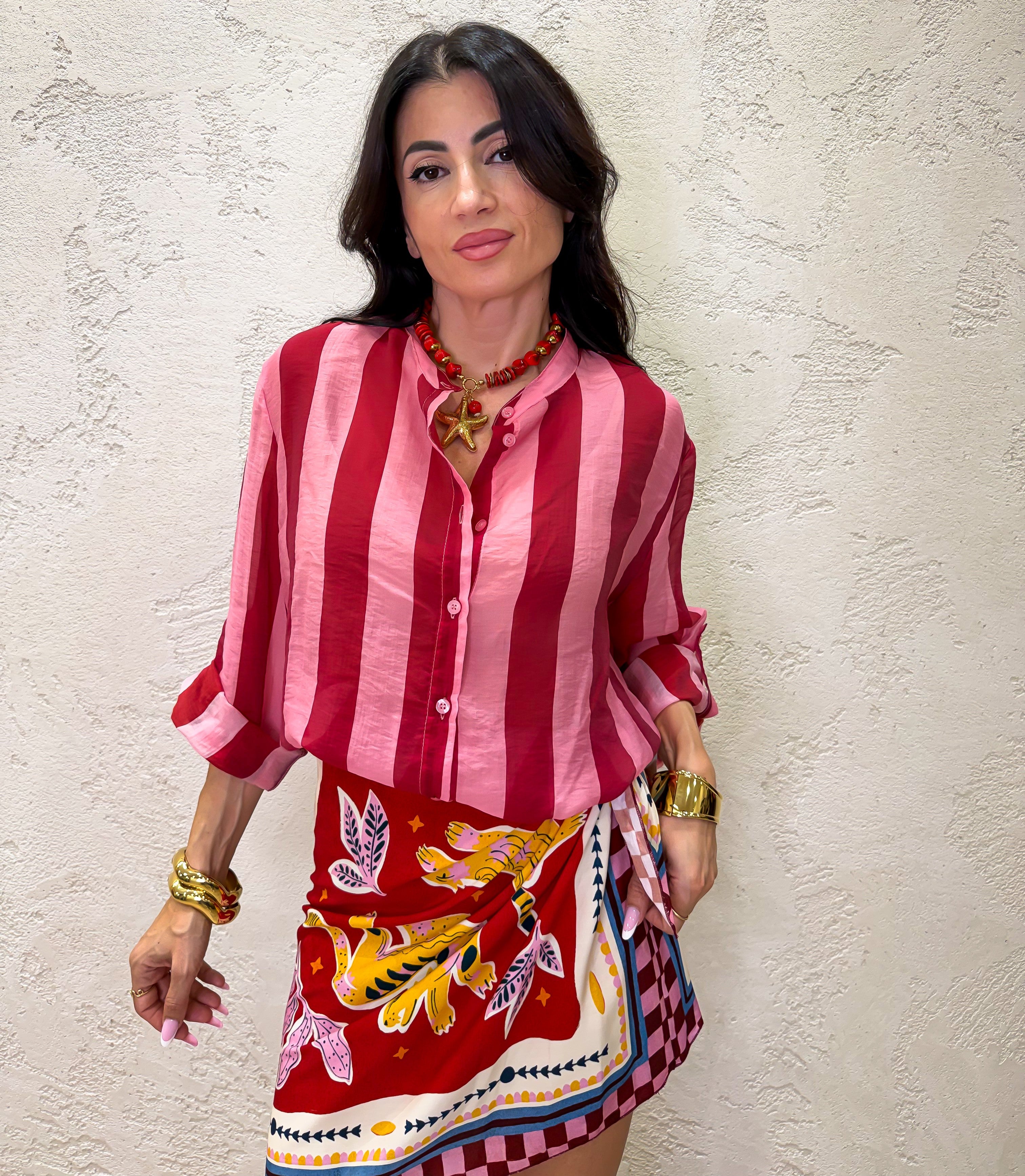 camicia a righe effetto vedo non vedo CVS-Q398 ROSA/FUXIA HAVEONE 