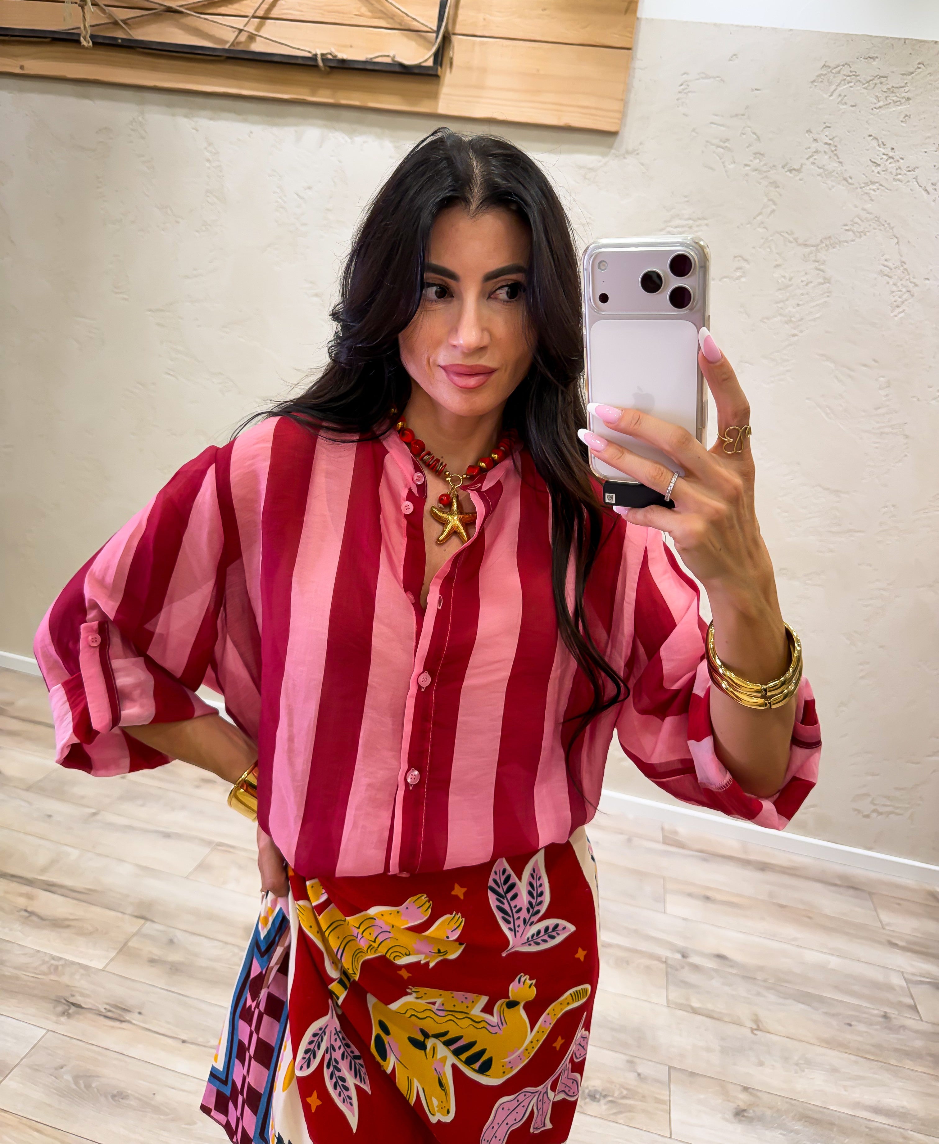 camicia a righe effetto vedo non vedo CVS-Q398 ROSA/FUXIA HAVEONE 