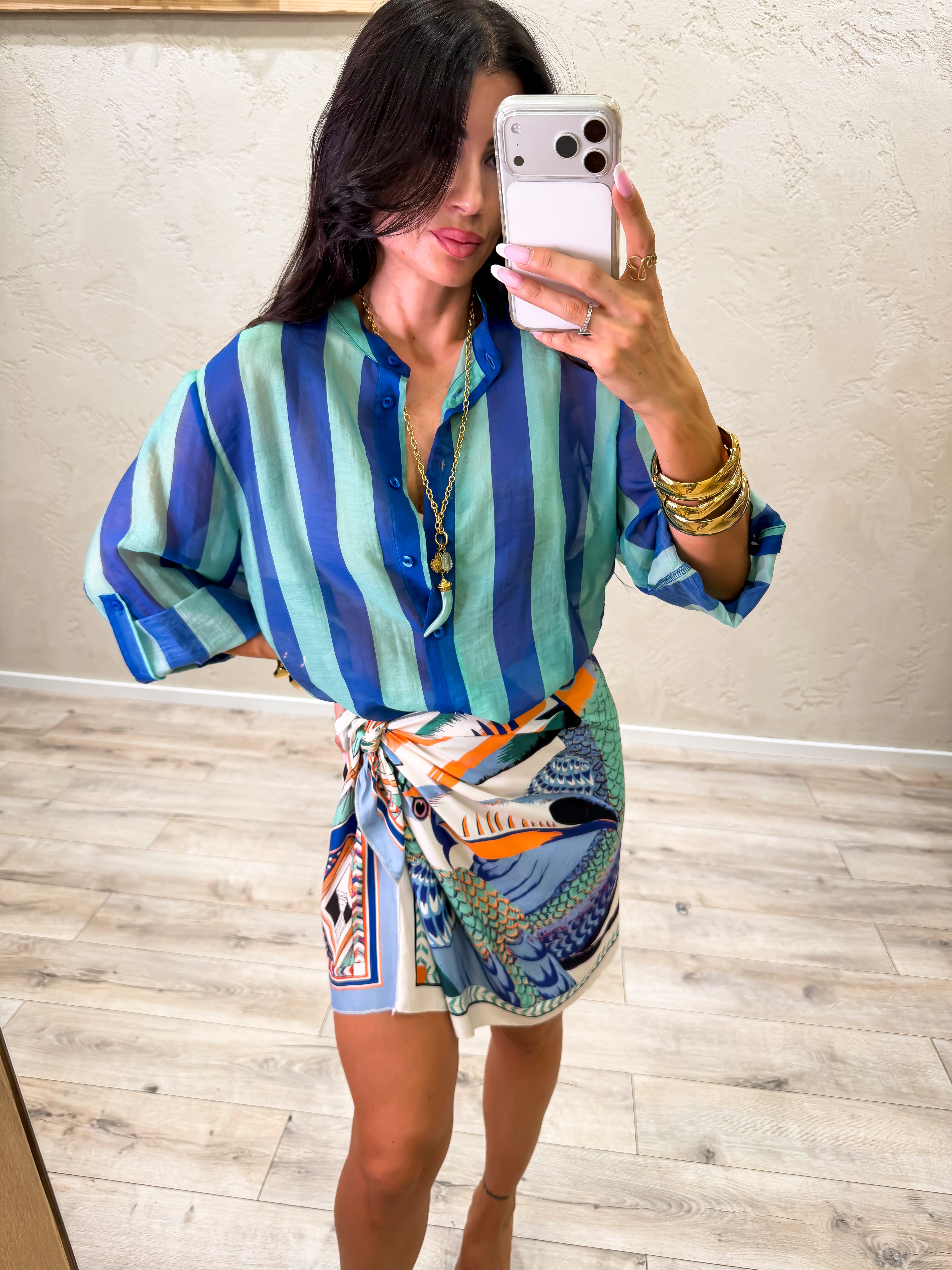 camicia a righe effetto vedo non vedo CVS-Q422 ROYAL/ACQUA MARINA HAVEONE 