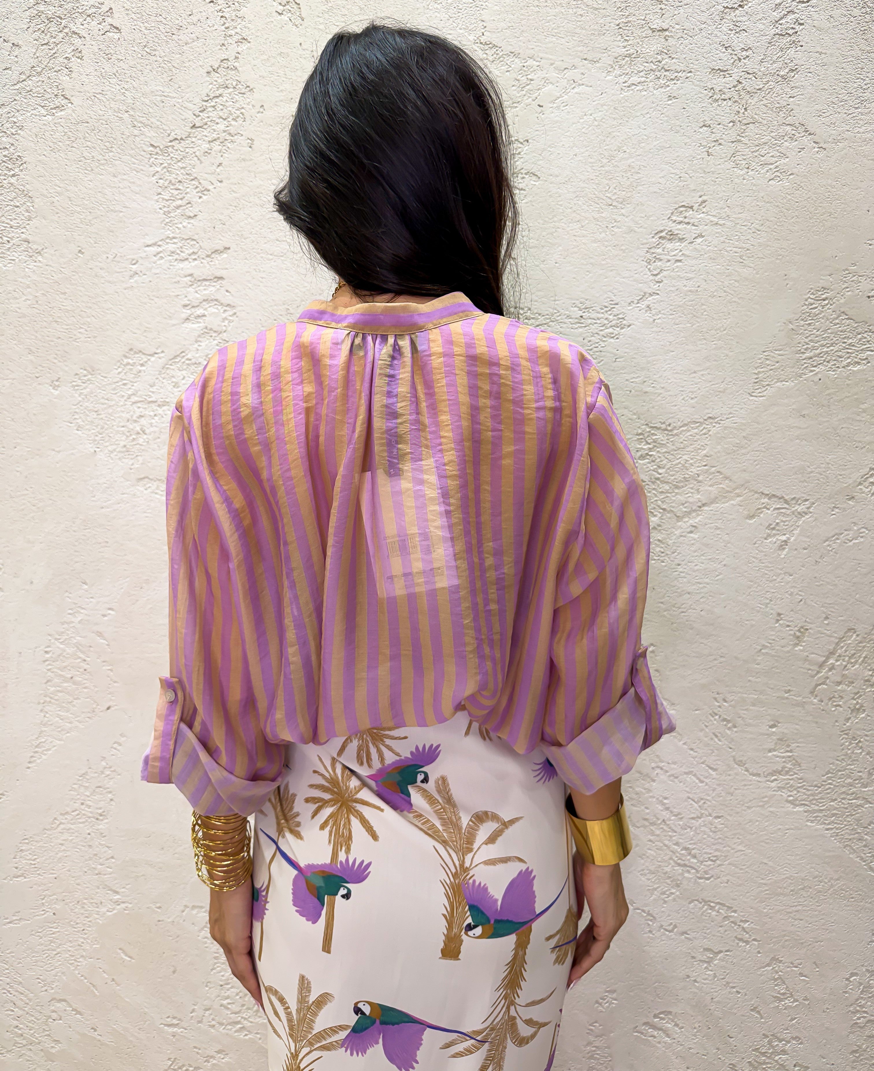 camicia a righe effetto vedo non vedo CVS-Q423 LILLA/BEIGE HAVEONE 