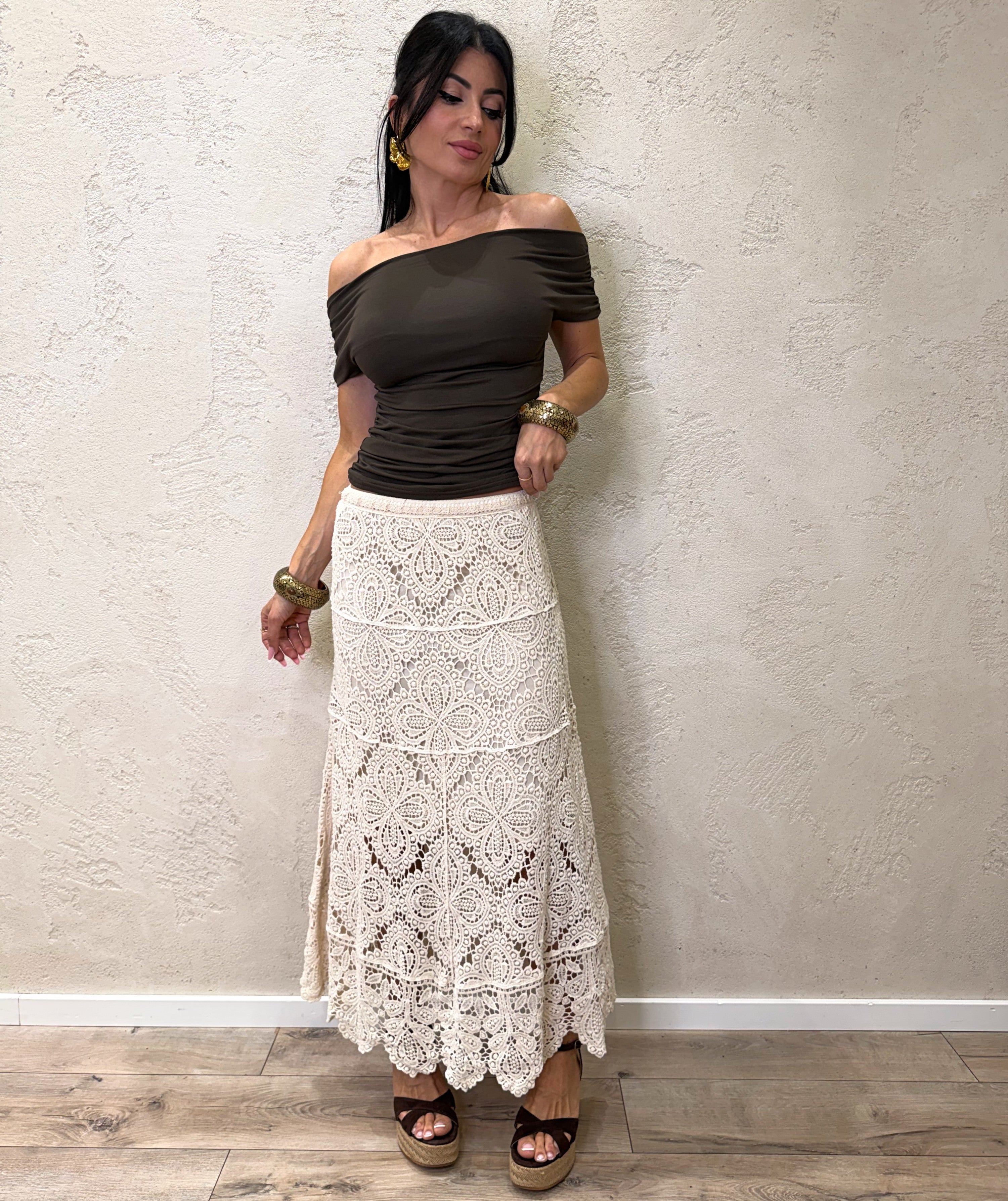 gonna midi crochet GVV-Q164 BEIGE HAVEONE 