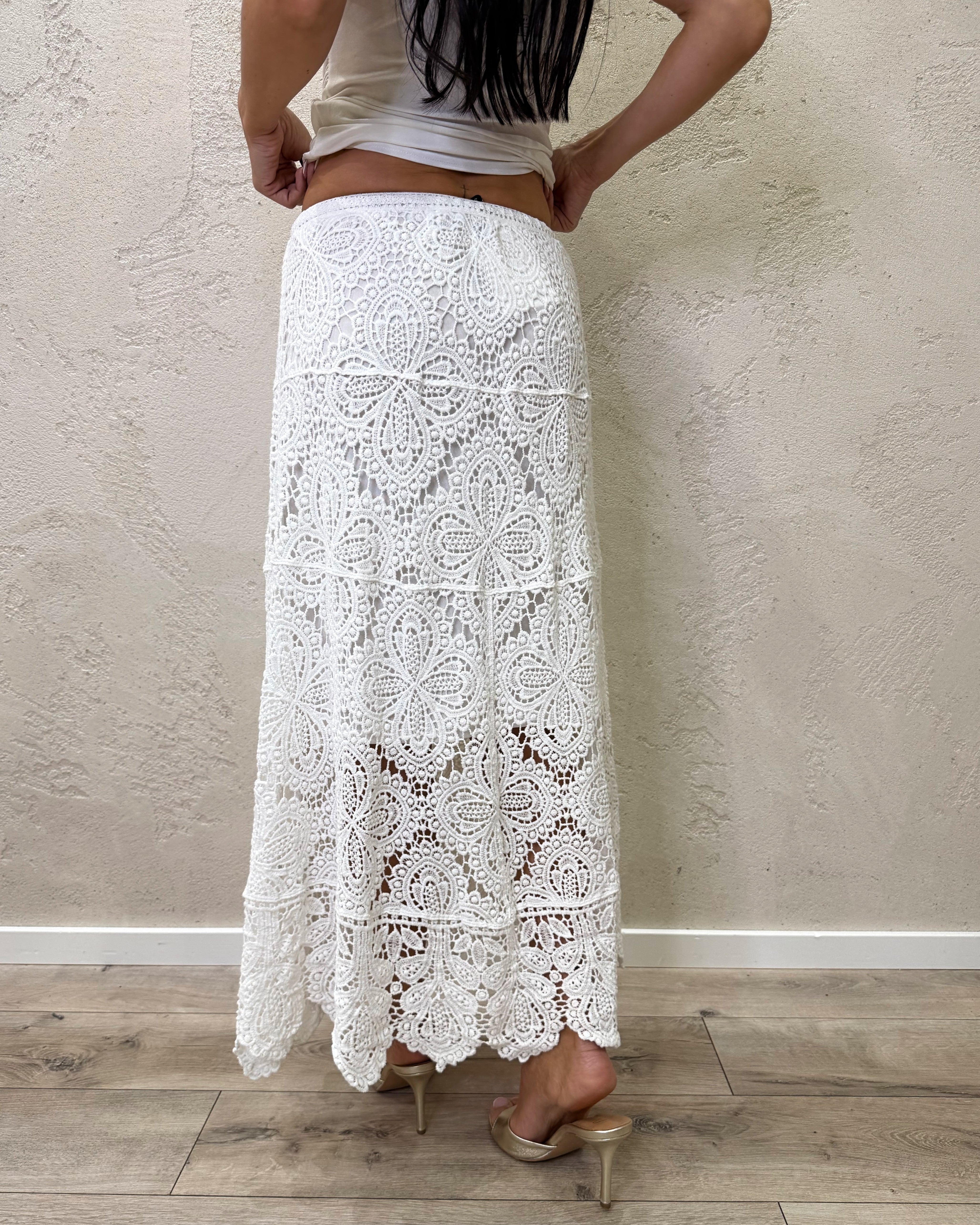 gonna midi crochet GVV-Q164 BIANCO HAVEONE 