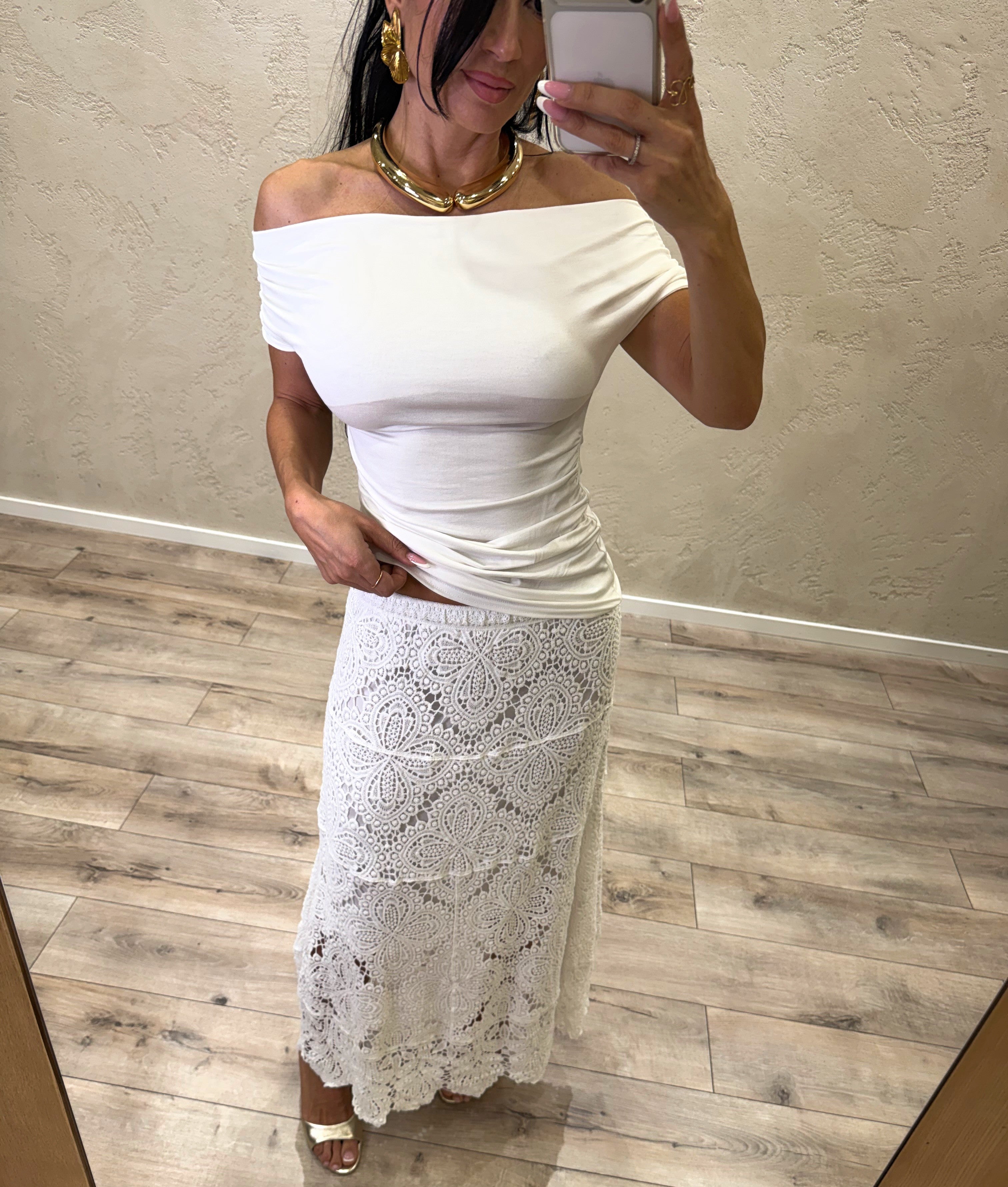 gonna midi crochet GVV-Q164 BIANCO HAVEONE 