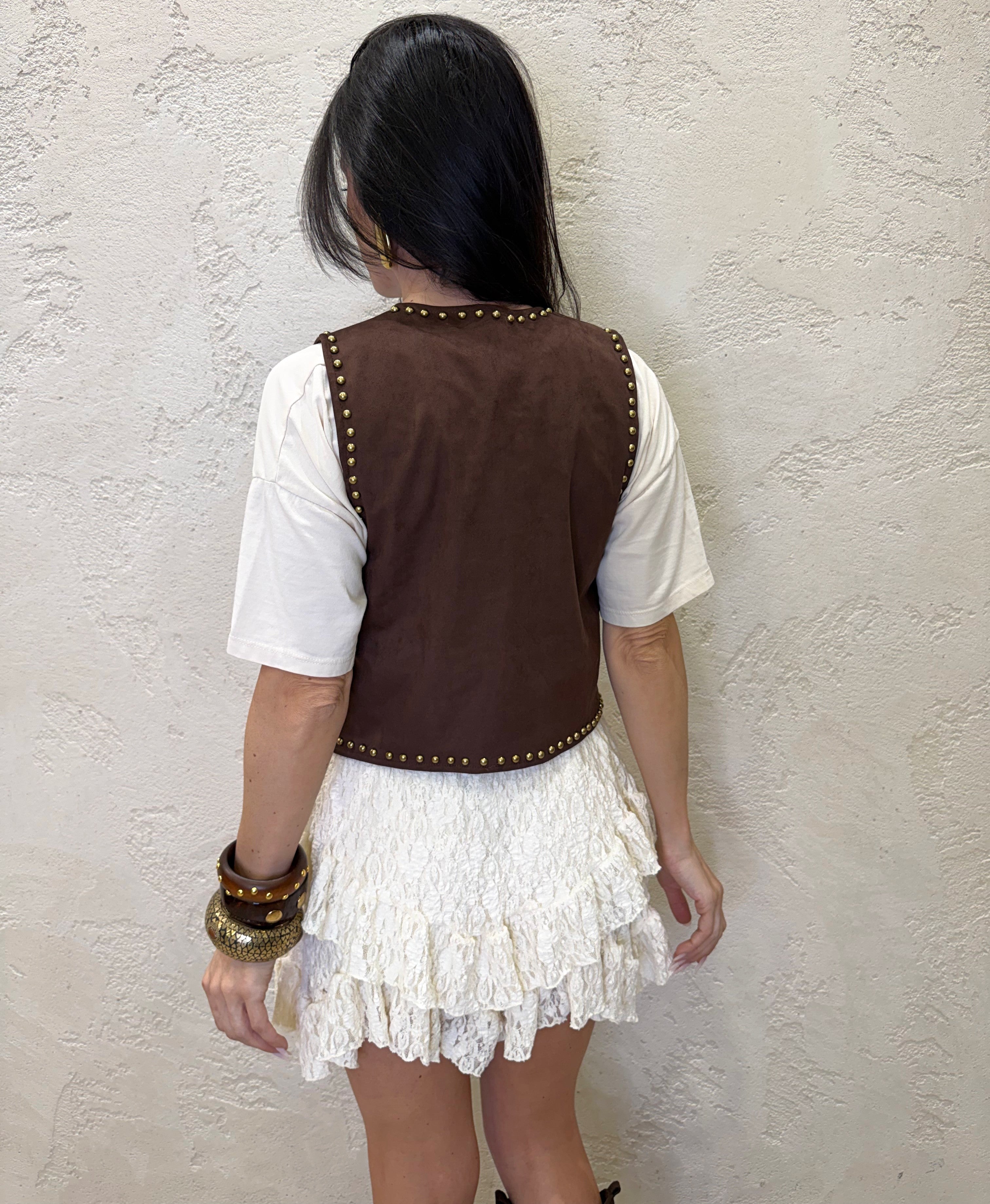 gilet in suede con borchie LSS-Q024 CAFFE HAVEONE 