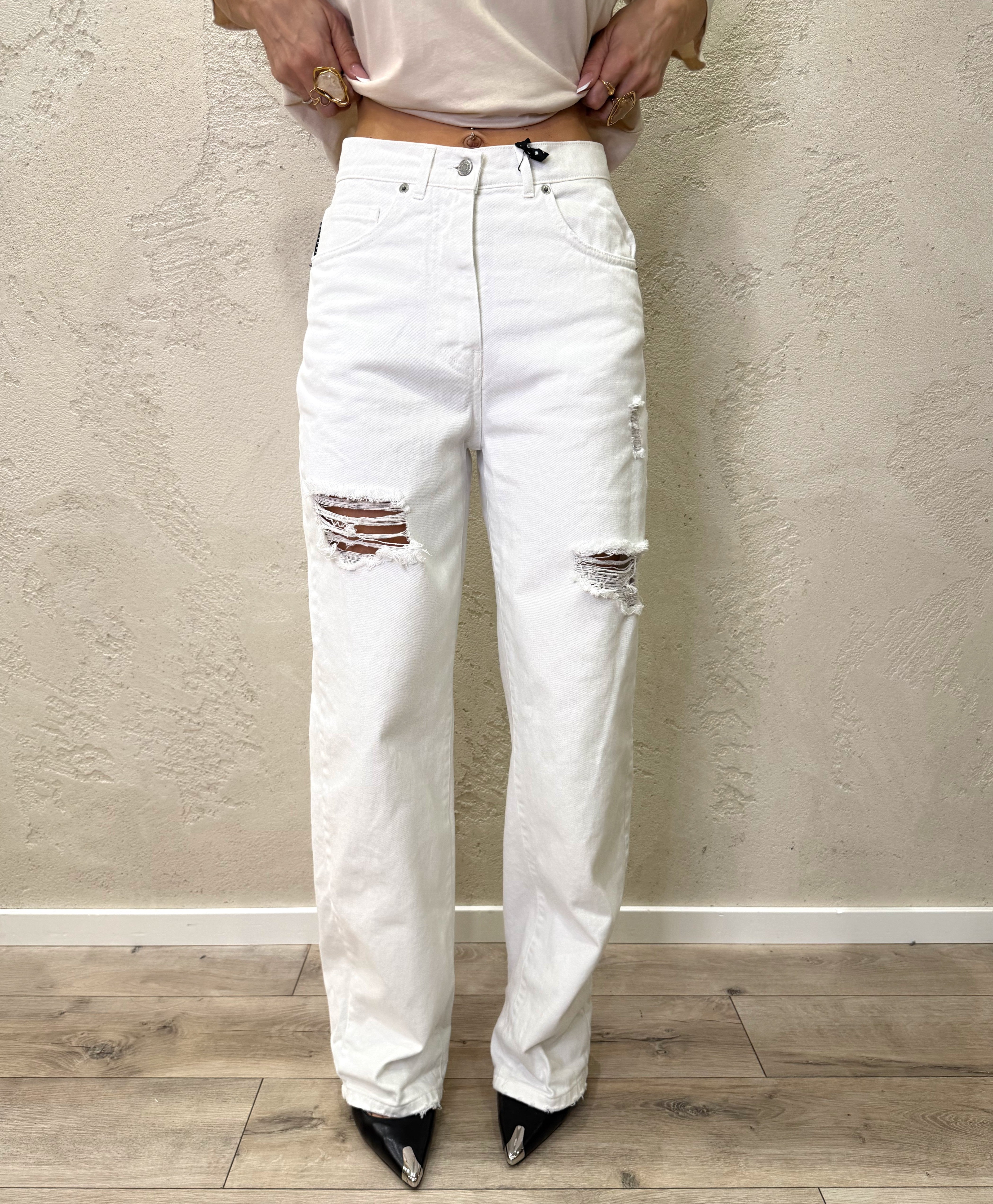 jeans modello stella in tela ferma a gamba dritta PLS-Q402 BIANCO HAVEONE 