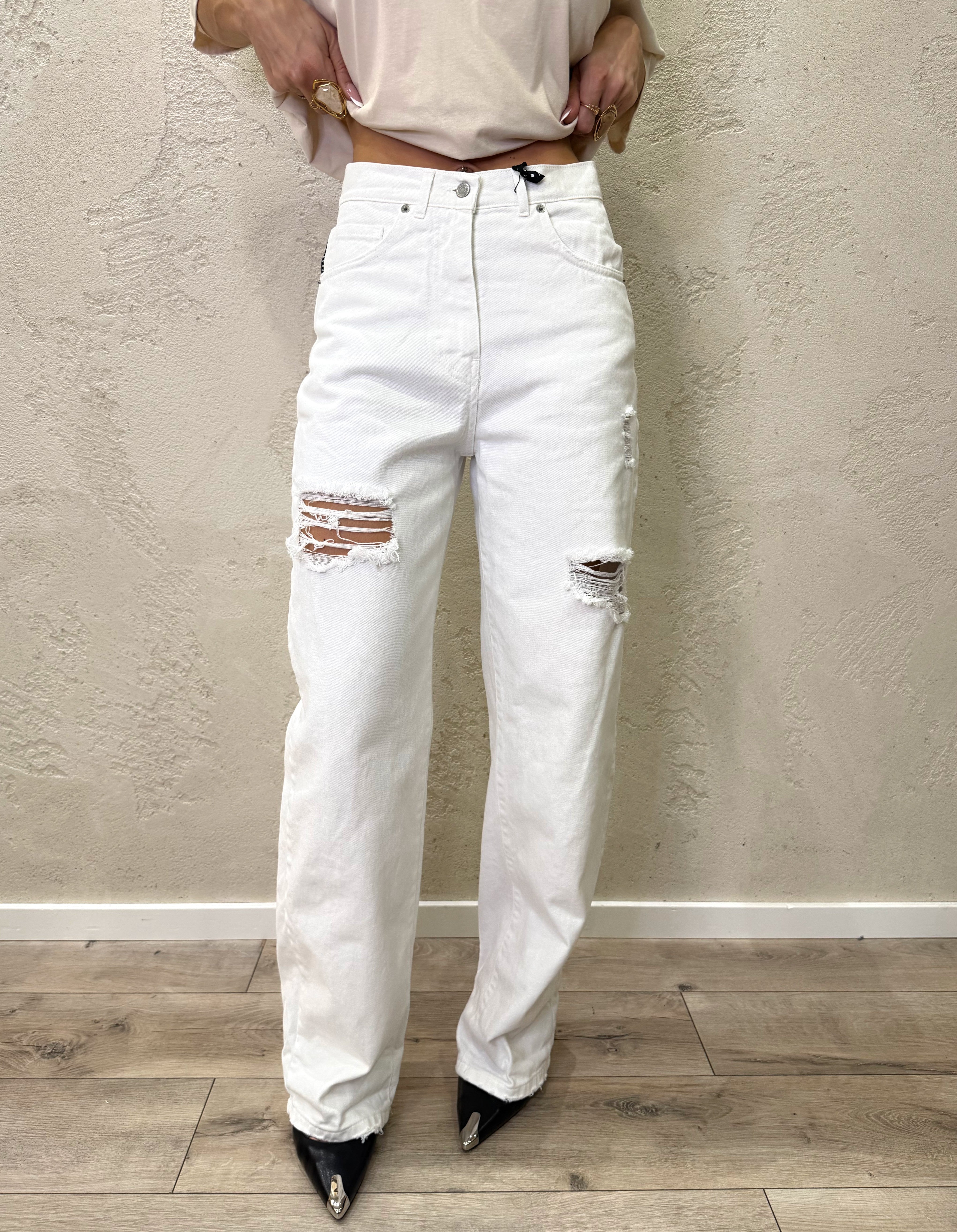 jeans modello stella in tela ferma a gamba dritta PLS-Q402 BIANCO HAVEONE 
