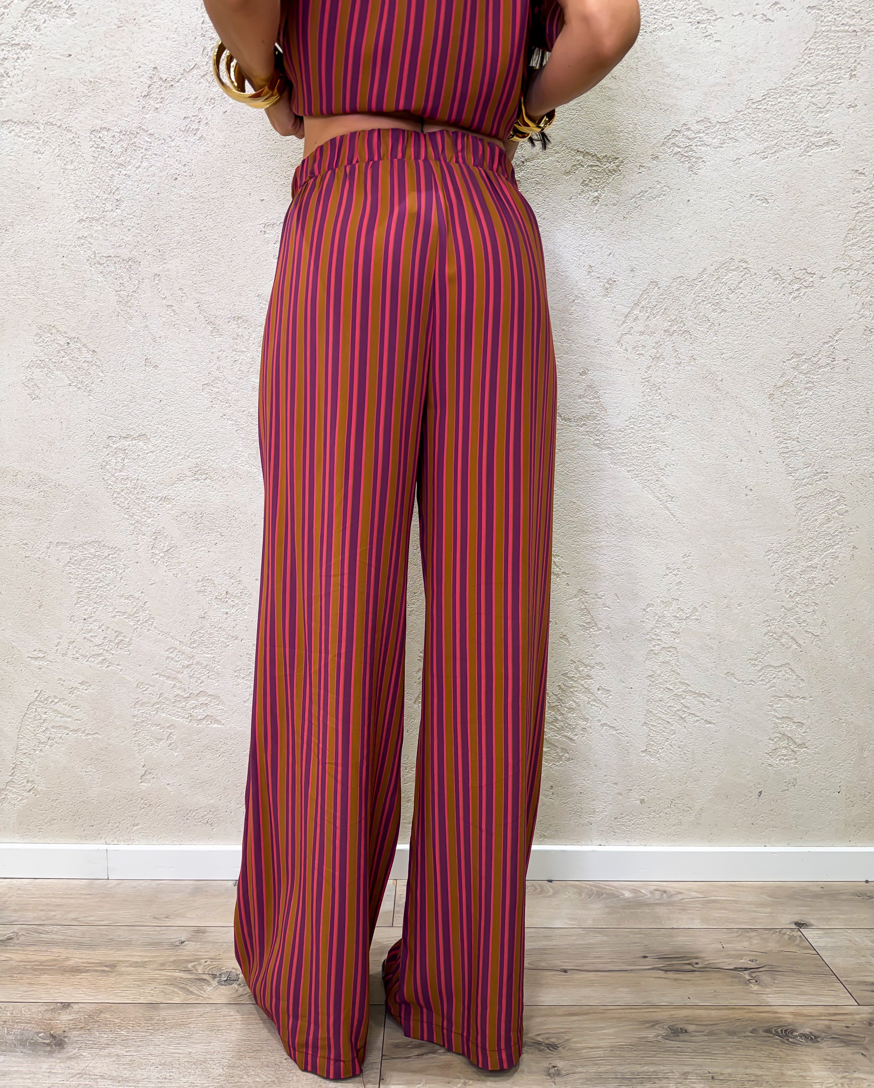 pantalone a palazzo in 100% viscosa fantasia a righe PMA-Q672 ROSA/BRUCIATO HAVEONE 